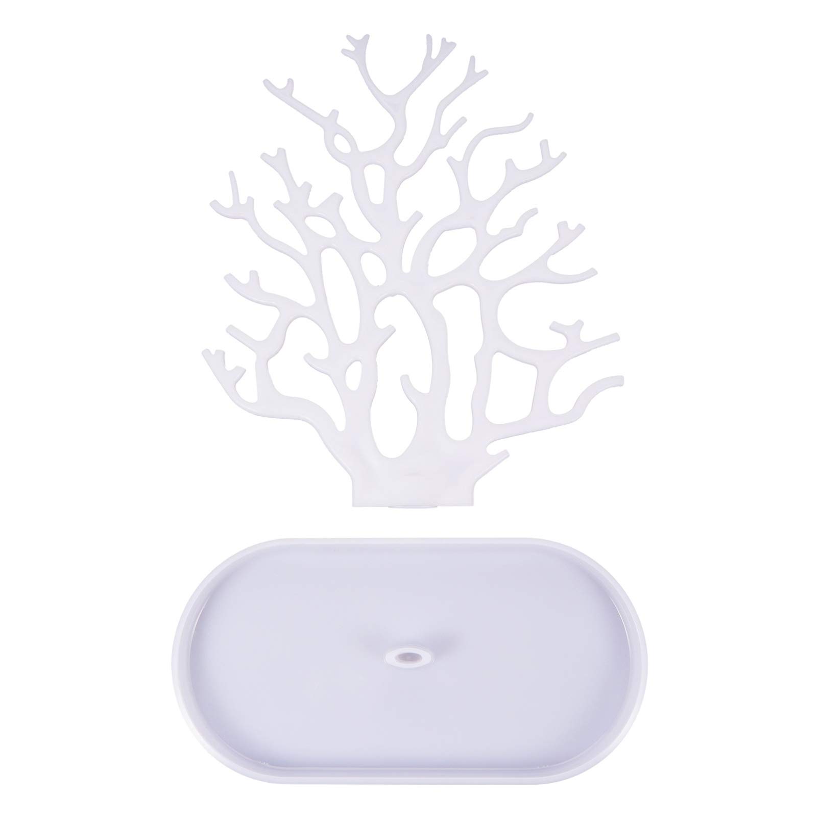 Cabilock 1 Piece White Coral Jewelry Hanger & Display Stand - Jewelry Tower Tree with Necklace & Earring Dish for Necklaces, Earrings, Rings - Perfect for Bedroom, Bathroom & Vanity Organization