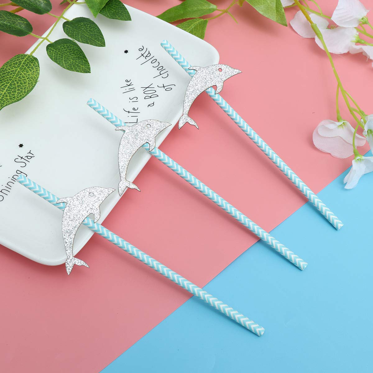 12-Pack Dolphin-Shaped Party Straws - Fun & Creative Drinking Straws for Christmas, Banquets & Celebrations - Perfect for Holiday Decorations, Birthday Parties & Special Events