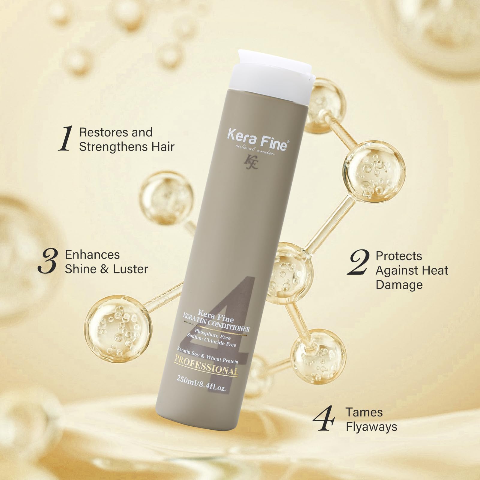KERA FINE Sulfate-Free Shampoo & Conditioner Combo Pack (250ml+250ml) - Paraben & Phosphate Free, No Sodium Chloride - Ultra Shine Hydrating Hair Care with Keratin, Soy & Wheat Protein - Perfect for Damaged, Dry & Frizzy Hair at Home or Salon