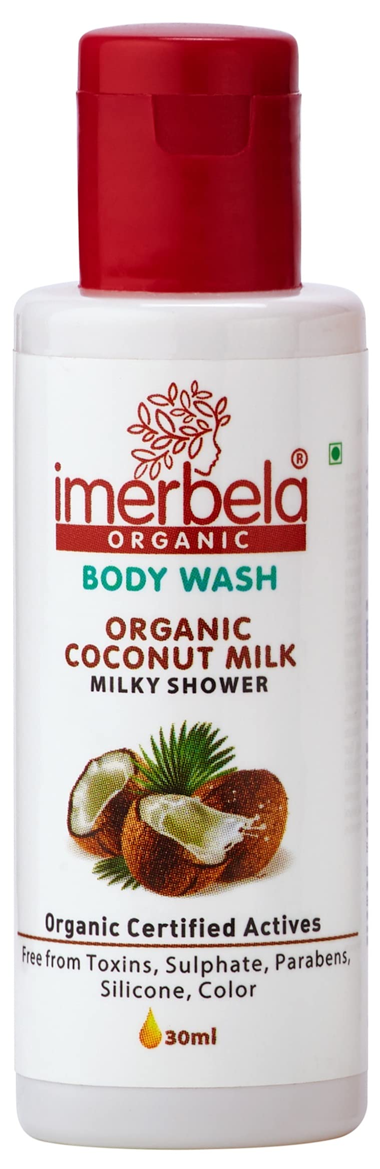 Imerbela Organic Combo Pack - Anti Hair Fall Shampoo with Curry Leaves, Sandalwood Face Wash for All Skin Types & Coconut Body Wash (30ml Each) - Perfect for Travel, Gifts & Daily Skincare Routine