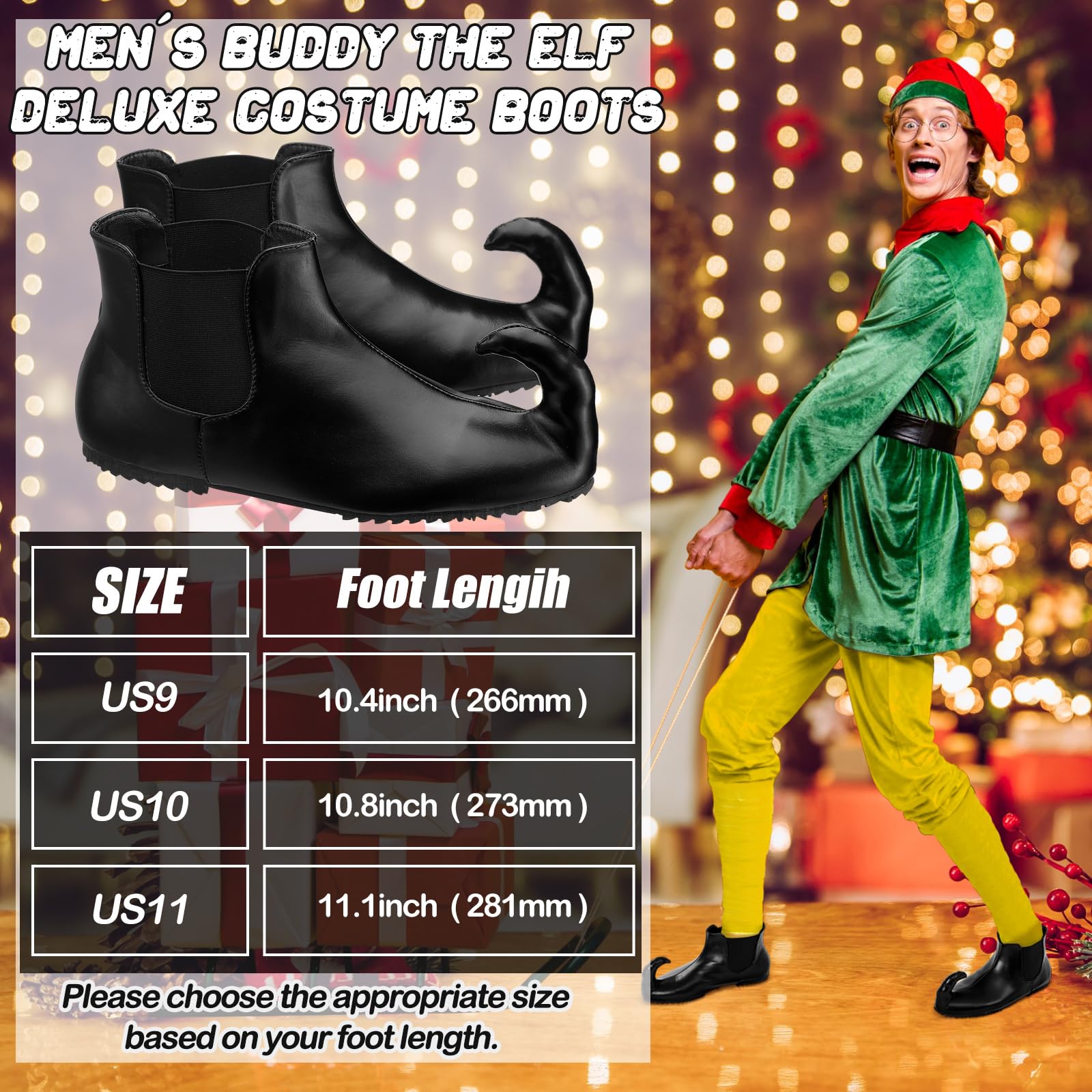 Elf Shoes for Men - Black Leather Christmas Costume Shoes for Adults | Holiday Party, Movie Elf Cosplay & Festive Celebrations