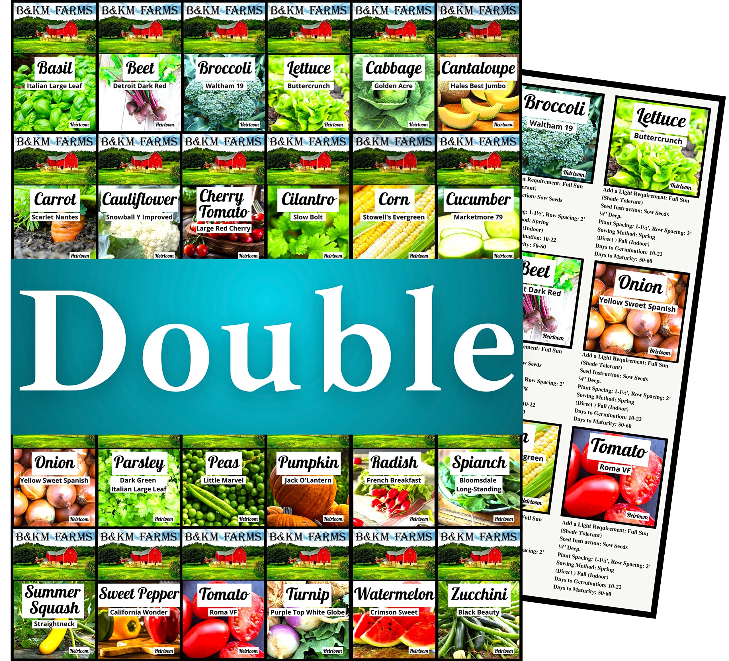 11,700 Non-GMO Heirloom Vegetable & Fruit Seeds - 30 Varieties for Home Gardening, Survival Kits, Indoor/Outdoor Planting | Includes Free Grower's Guide for Beginners & Preppers