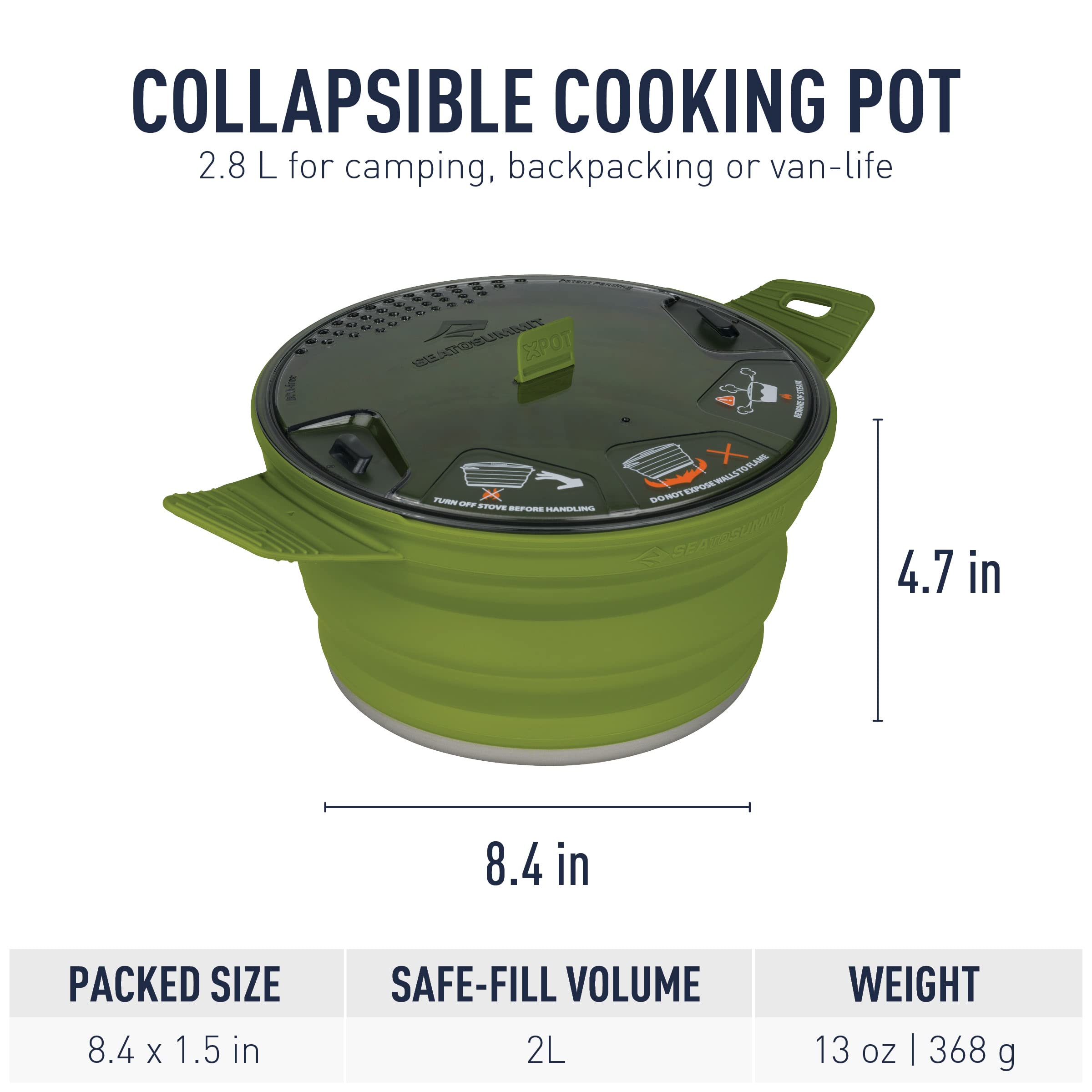 Sea to Summit X-Pot Collapsible Camping Cook Pot - Lightweight Compact Backpacking Cookware for Hiking, Camping & Outdoor Adventures