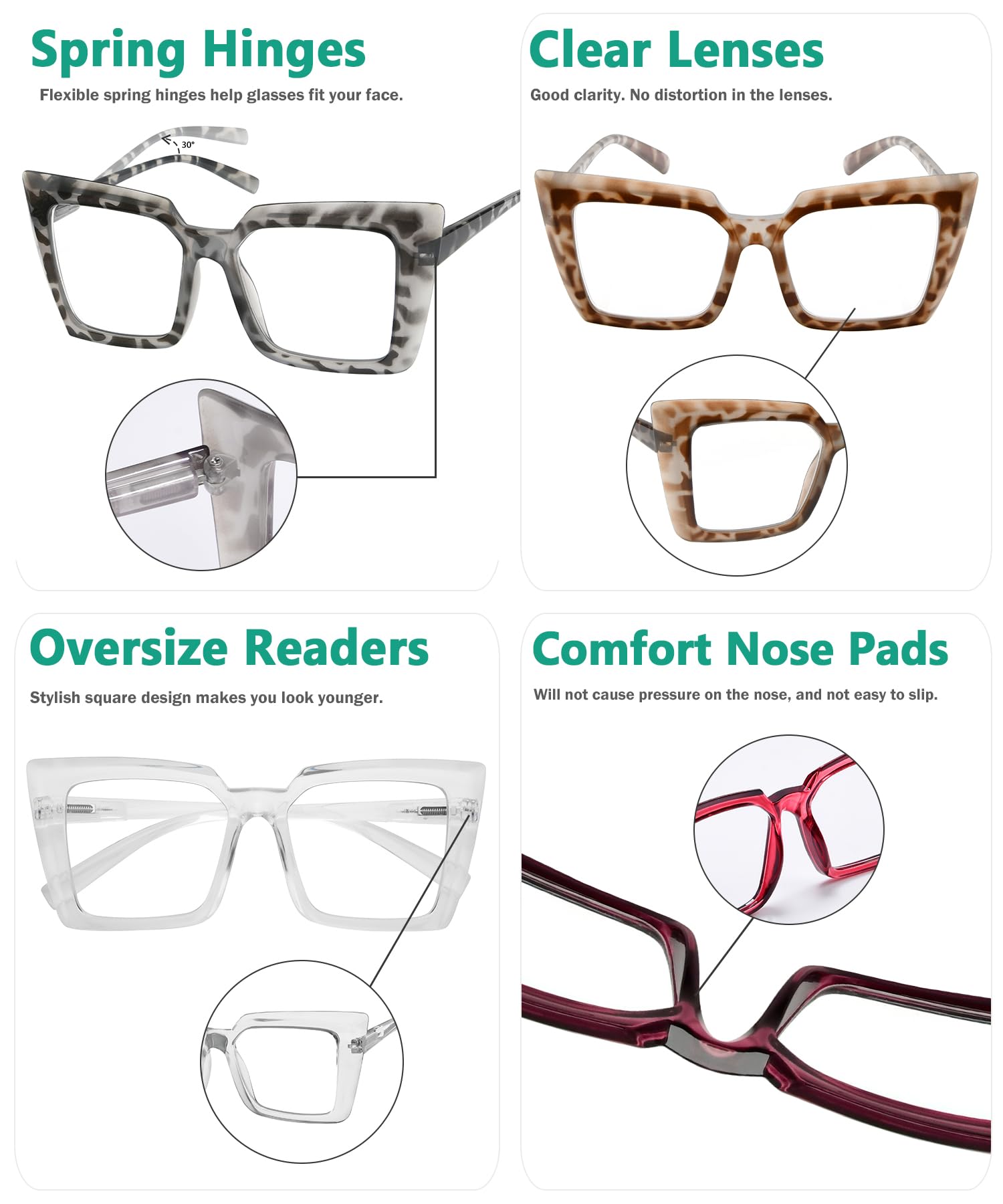 Stylish Oversized Reading Glasses for Women - Trendy Fashion Readers with UV Protection - Perfect for Reading, Working & Daily Use