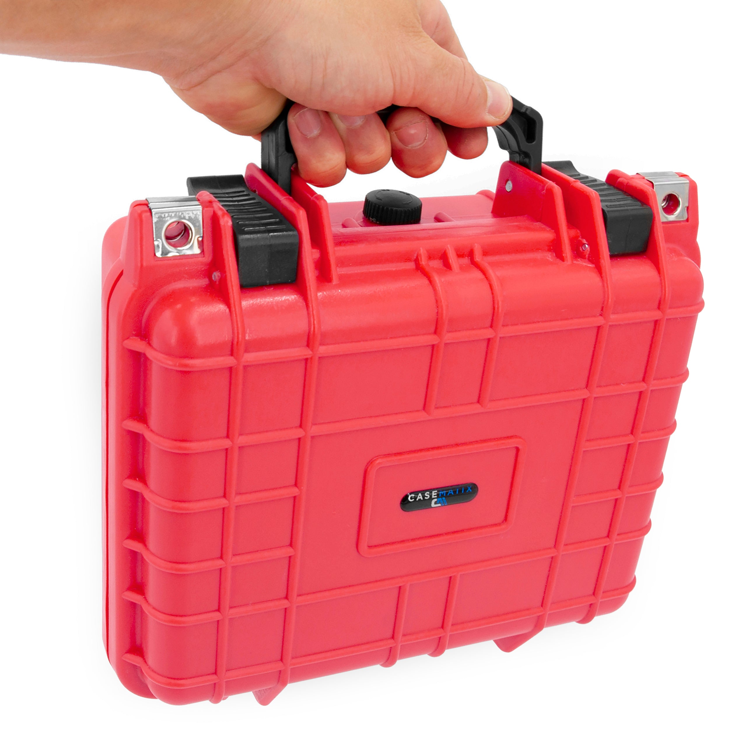 Premium CASEMATIX Waterproof Watch Travel Case - 8 Watch Roll Holder with Foam Display Tray - Fits 24mm to 56mm Watch Faces (Red) - Perfect for Travel, Storage & Watch Collection Organization