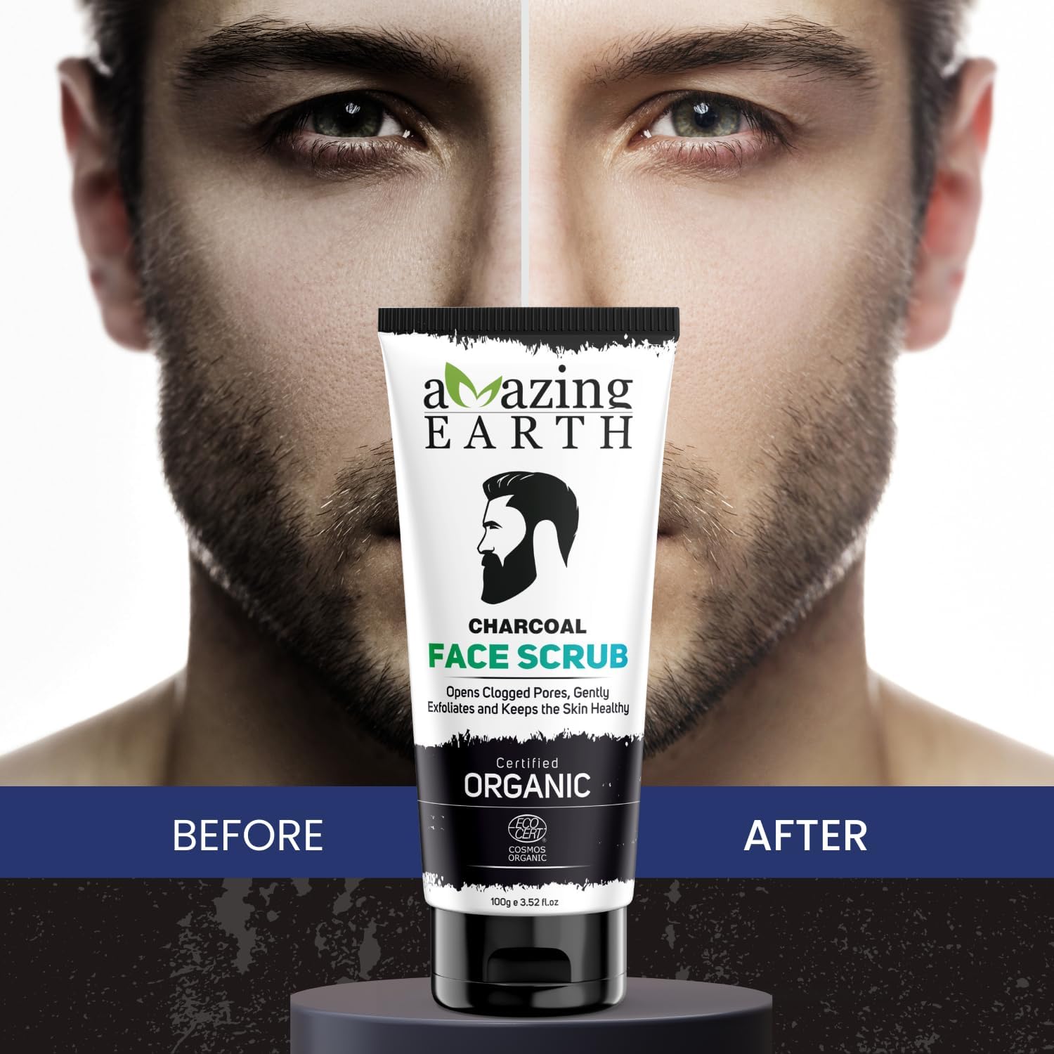 Organic Activated Charcoal Face Scrub for Men - Neem & Olive Oil Blackhead Remover, Deep Cleansing Pore Treatment, Oil Control, Vegan & Cruelty-Free (100g) - Perfect for Daily Skincare Routine & Acne-Prone Skin