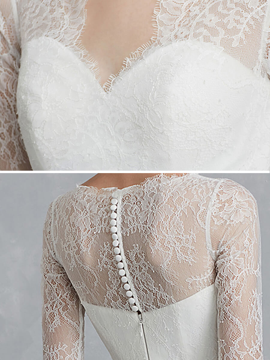 Elegant 1/2 Sleeve Illusion Sweetheart A-Line Floor Length Soft Lace Wedding Dress for Brides - Perfect for Church Ceremonies, Beach Weddings & Romantic Vows
