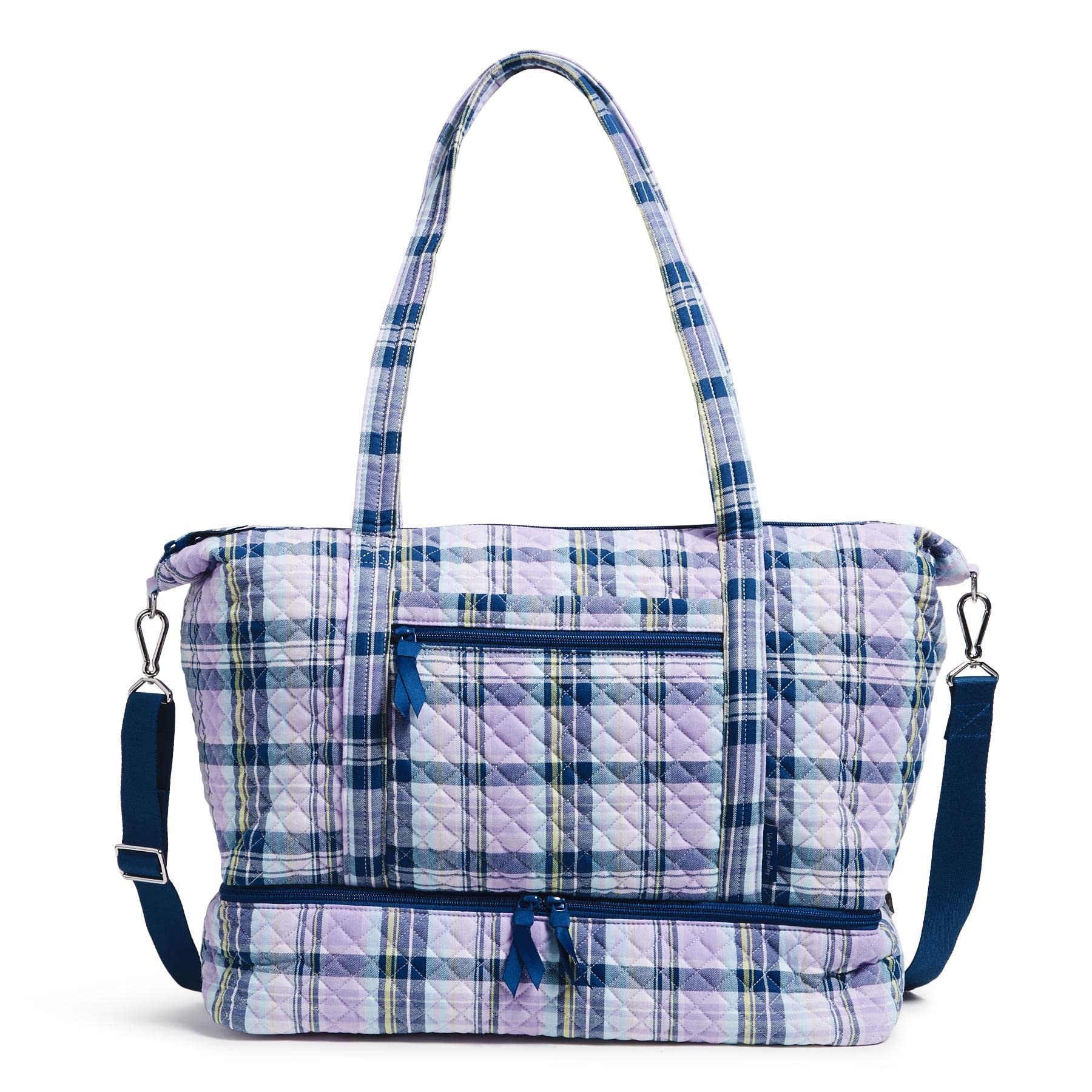 Vera Bradley Women's Cotton Deluxe Travel Tote Bag - Stylish Carryall for Work, Gym & Weekend Getaways | Lightweight & Spacious Handbag for Travel, Shopping & Daily Use