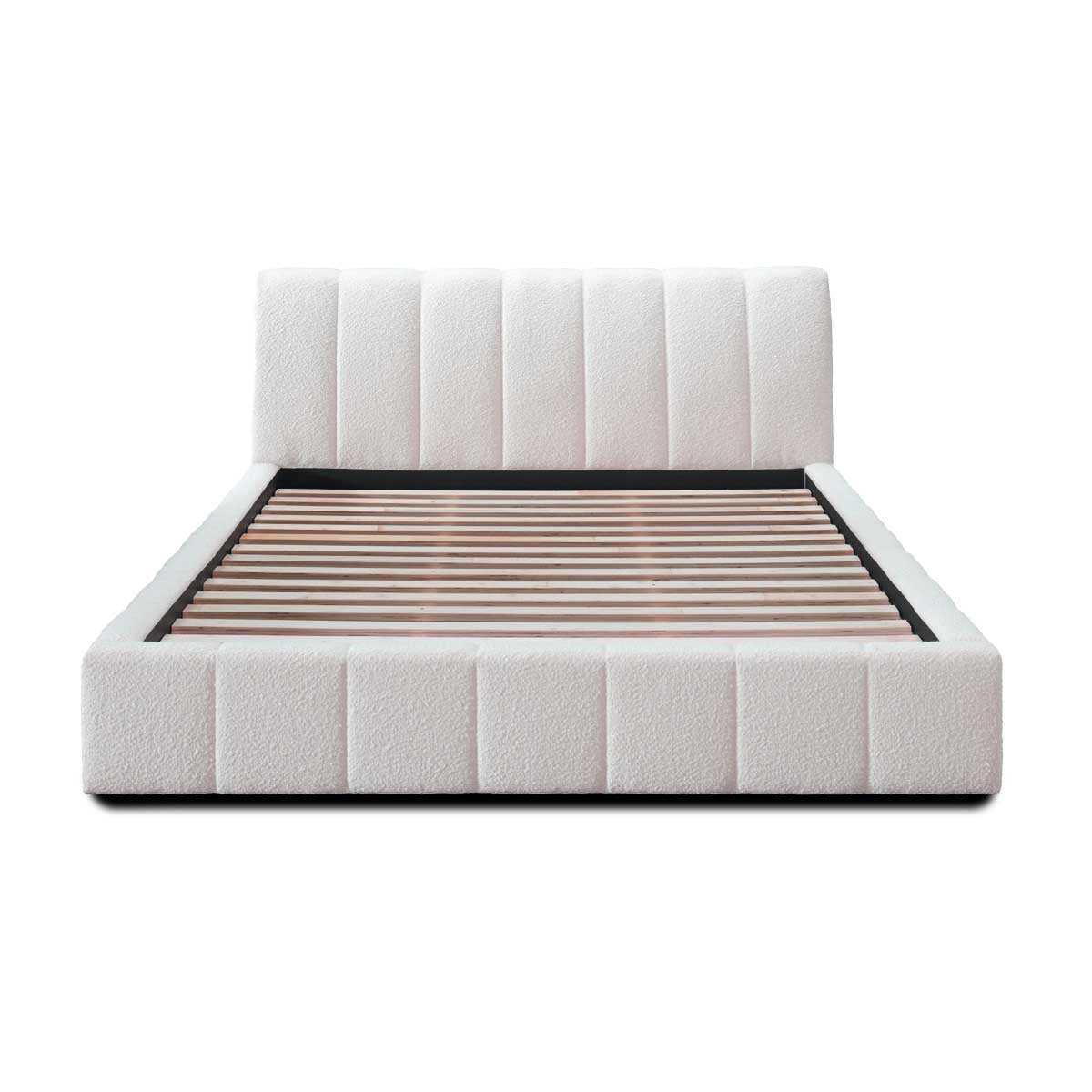 Allocco King Size Bed Frame - White Boucle Upholstered Platform Bed with Wooden Slats | Perfect for Modern Bedroom, Guest Room & Master Suite