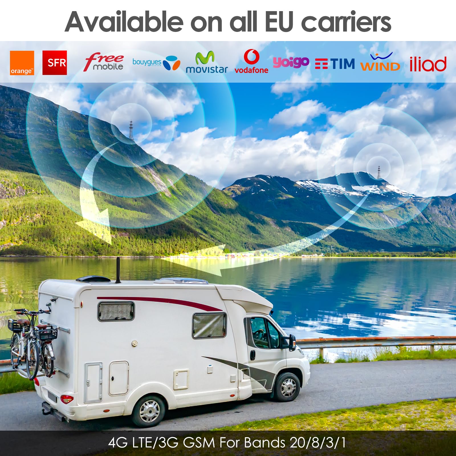 4G LTE/3G Mobile Phone Signal Booster for RVs & Campers - Universal Carrier Compatible (Orange, SFR, Bouygues, Free) - Enhance Weak Signals for Streaming & Remote Work