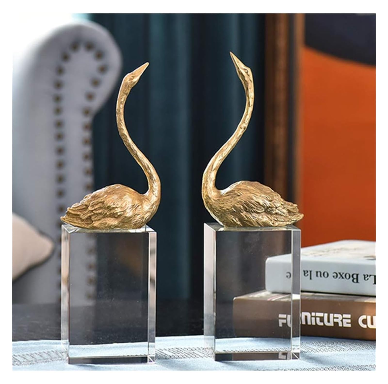 Elegant Neo-Classical Copper Swan Bookends - Decorative Book File Accessories for Study, Office & Home Decor - Perfect Gift for Book Lovers & Shelf Organizers
