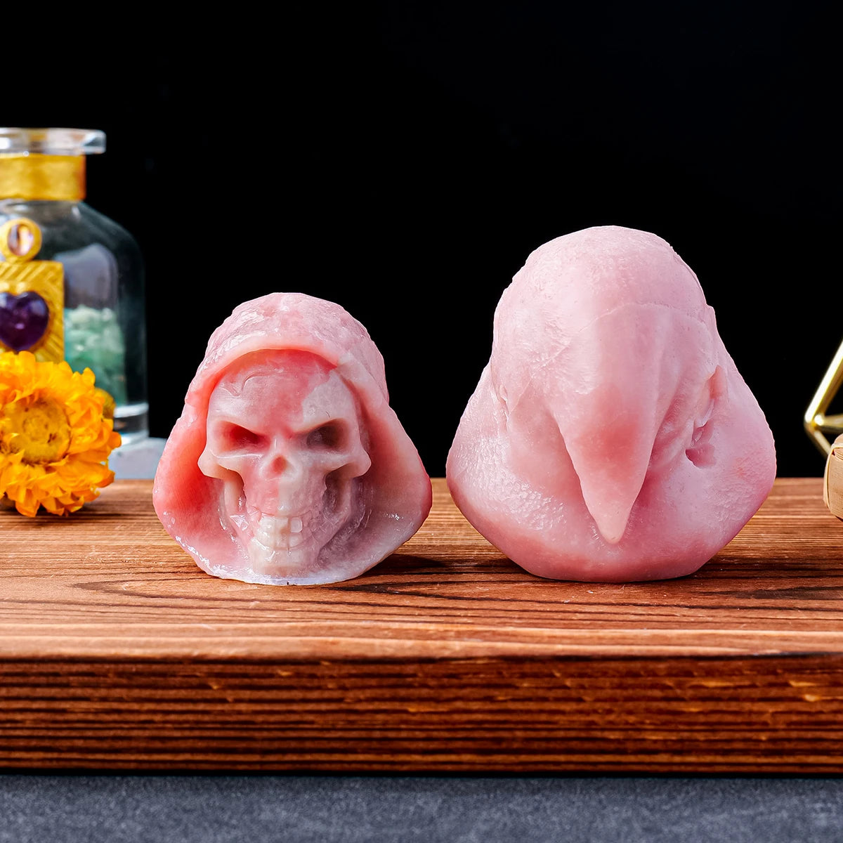 1pc Natural Pink Opal Crystal Skull Carving - Handcrafted Gemstone Death Skull Statue for Home Decor, Halloween Party, Meditation Altar & Spiritual Gift