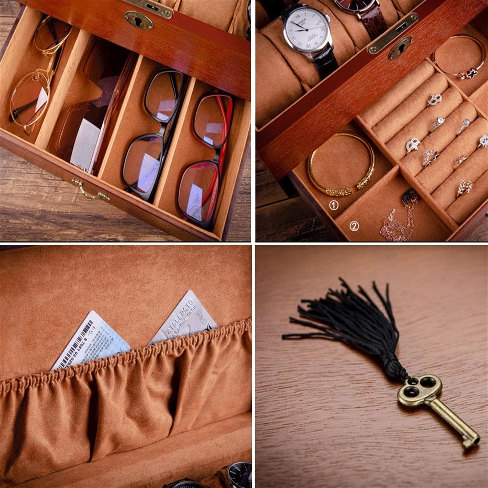 Premium Men's Wooden Watch Box with 10 Slots - Luxury Double-Layer Jewelry Organizer for Watches, Cufflinks, Rings & Sunglasses Display Case - Perfect for Home, Office & Travel Storage (Style-2)