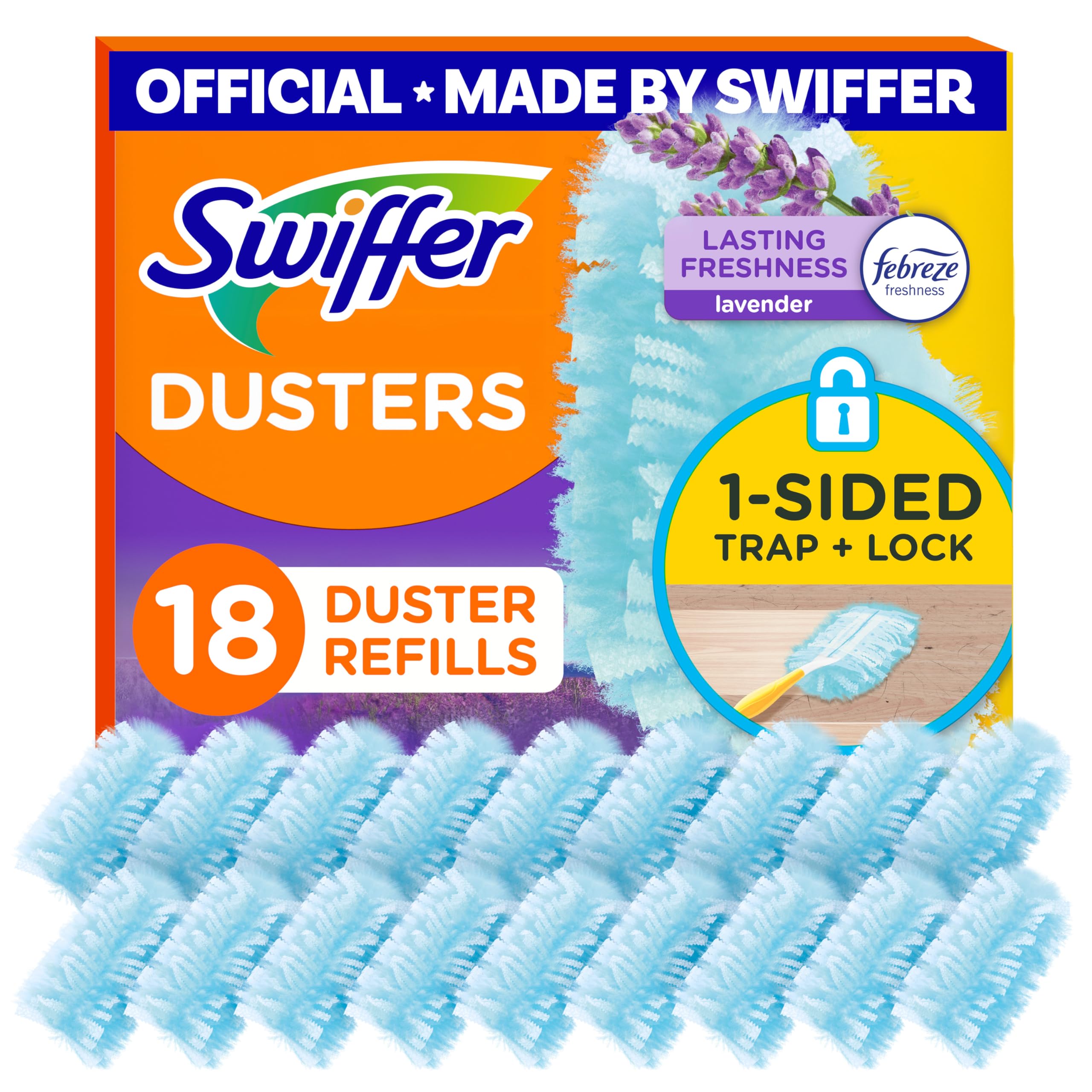 Swiffer Dusters Refill - 18ct Feather & Microfiber Cleaning Pads for Furniture, Blinds, Ceiling Fans | Allergen-Reducing Disposable Dusting Alternative with Lavender Scent | Perfect for Home, Office & Pet Hair Removal