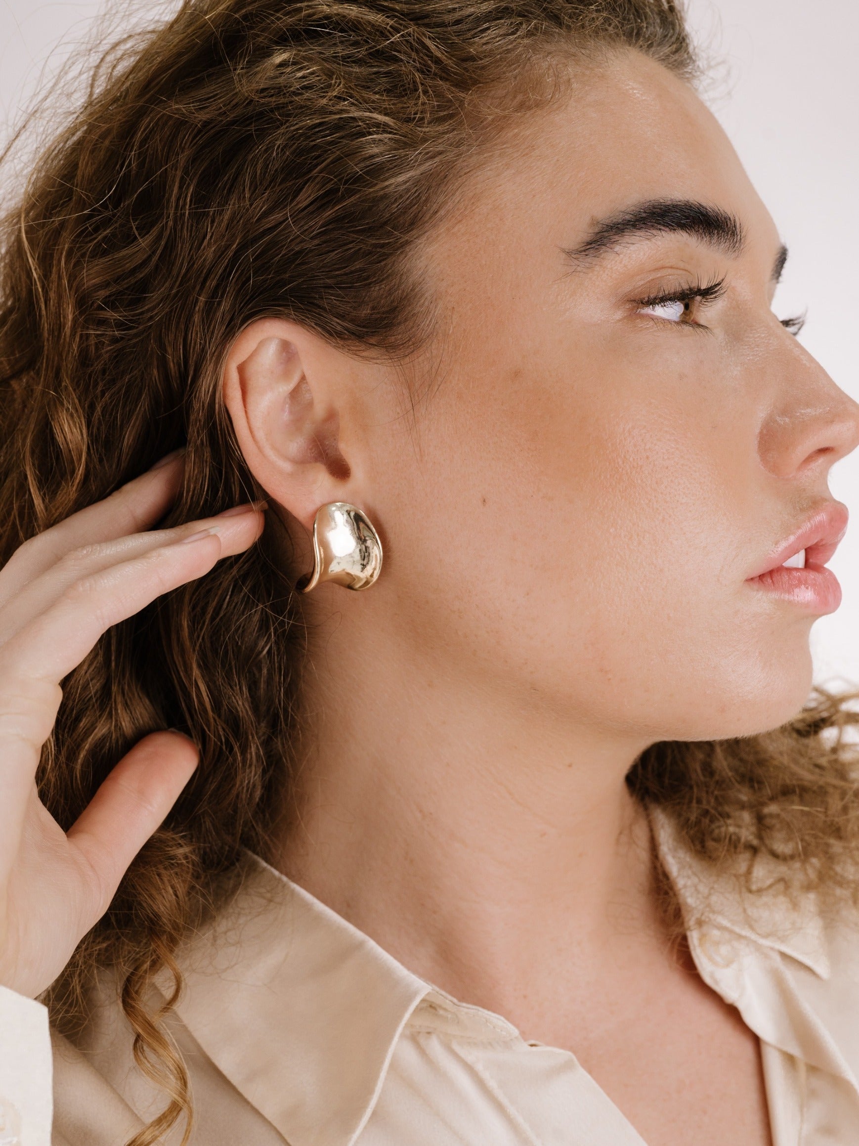 Elegant Curved Stud Earrings for Women - Hypoallergenic Gold Plated Earrings for Daily Wear & Special Occasions