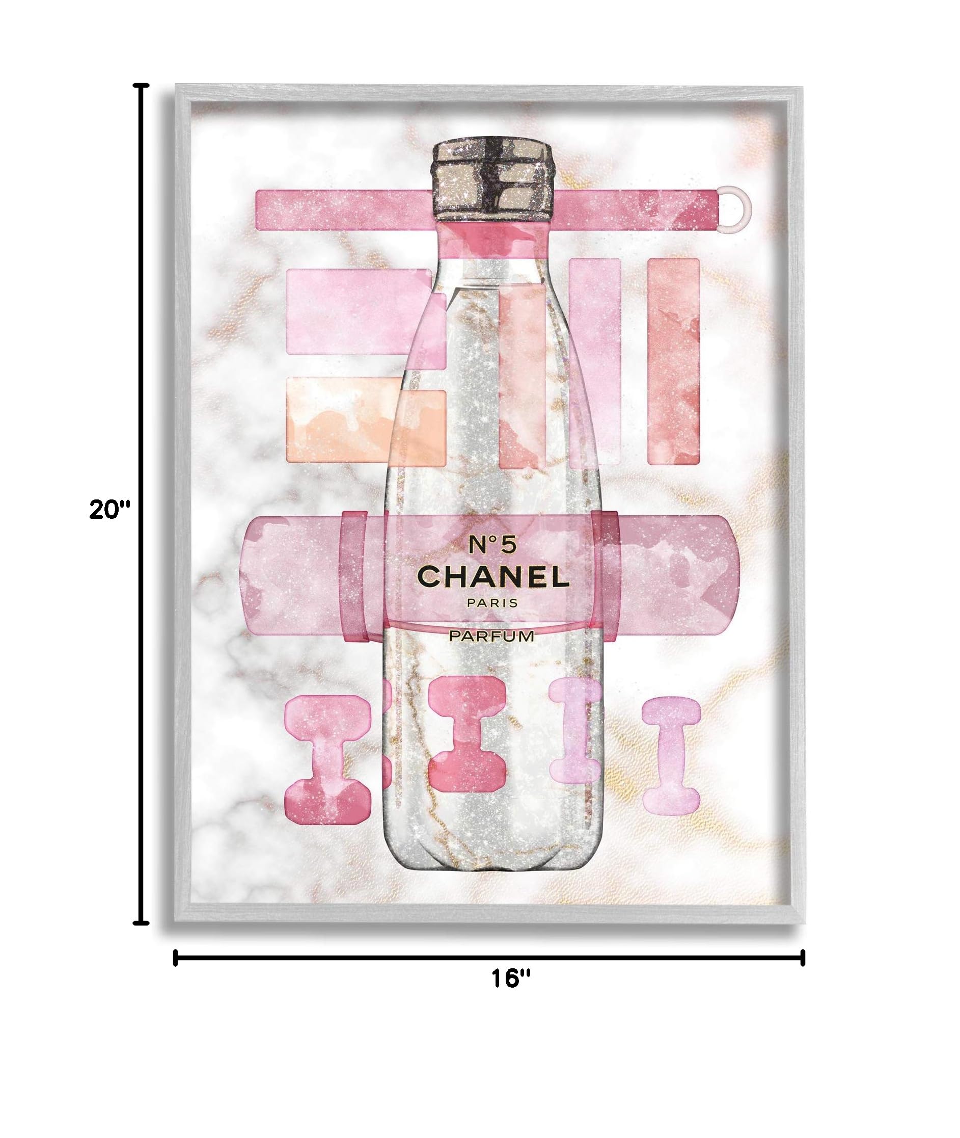 Stupell Industries Pink Fashion Exercise Water Bottle - Home & Sports Equipment - 16 x 20 Grey Framed Wall Art by Ziwei Li - Perfect for Gym, Yoga & Home Decor