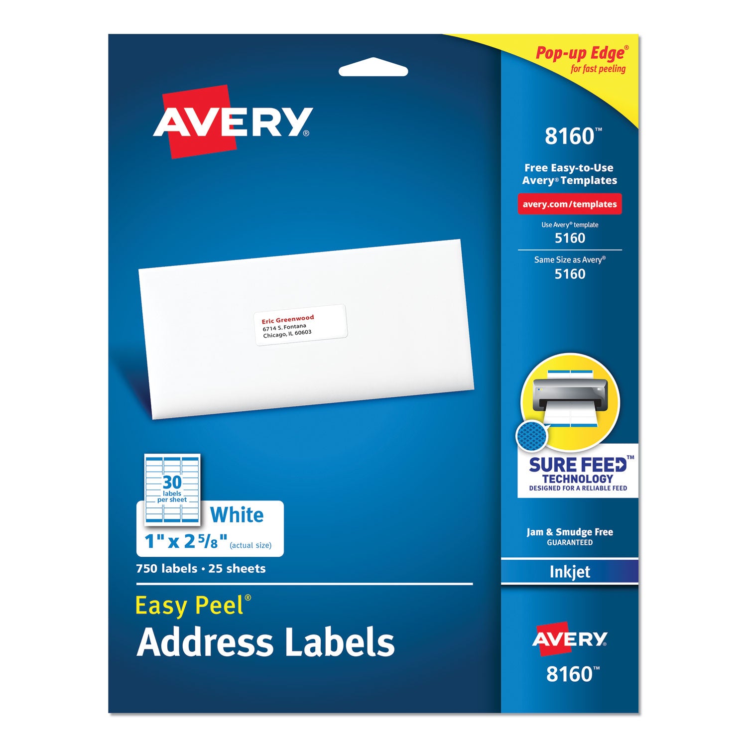 Avery® Easy Peel White Address Labels with Sure Feed Technology for Inkjet Printers, 1