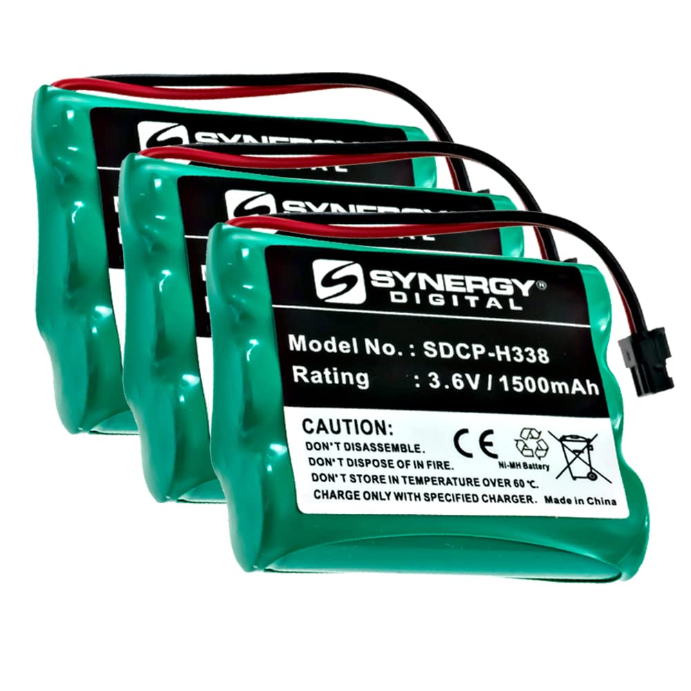 Synergy Digital Cordless Phone Batteries - 3-Pack Ni-MH 3.6V 1500mAh Replacement Batteries Compatible with Panasonic KX-TG2551 Cordless Phone (Includes 3 x SDCP-H338) - Perfect for Home & Office Communication