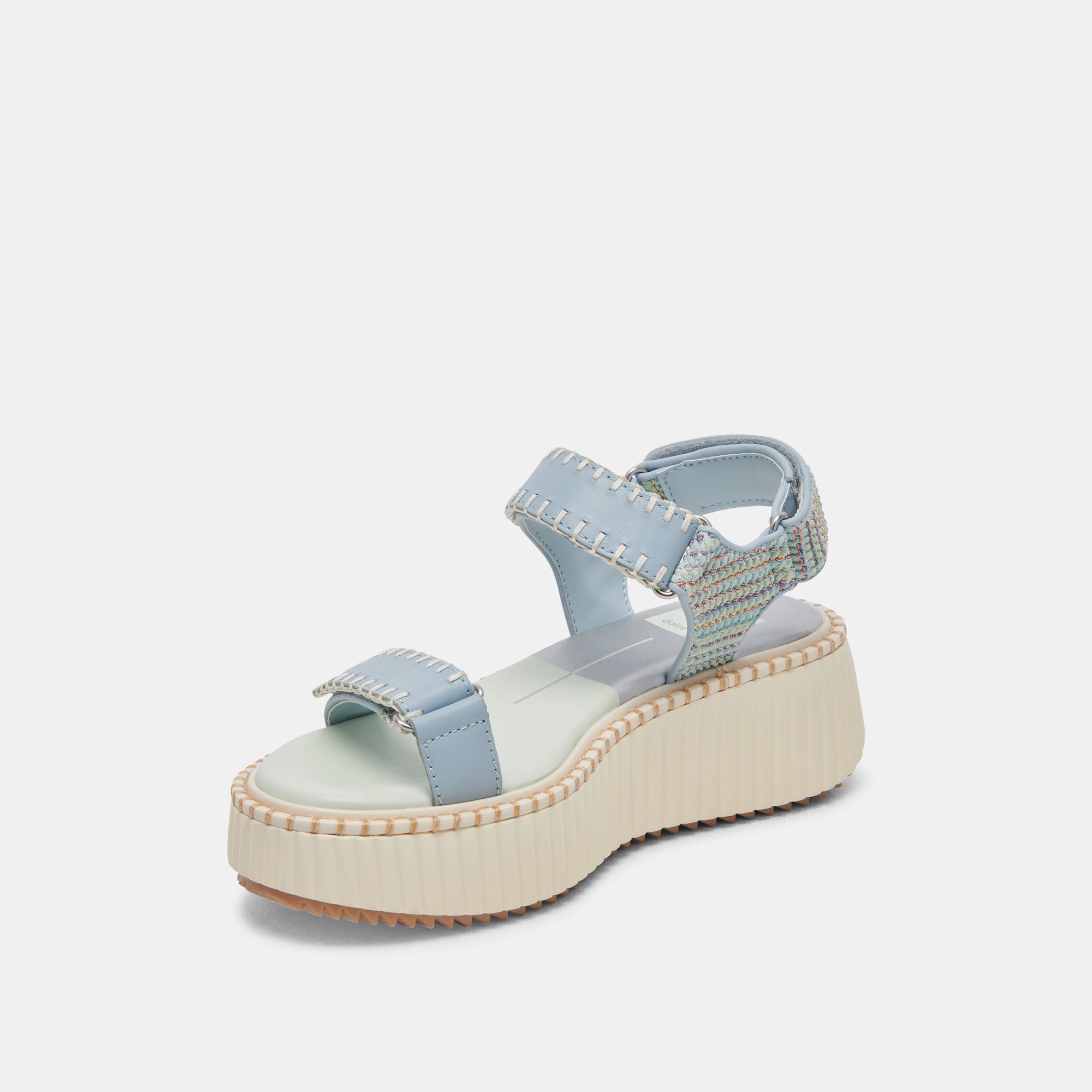 DEBRA Women's Light Blue Knit Sandals - Comfortable Casual Summer Beach Shoes for Walking, Travel & Outdoor Activities