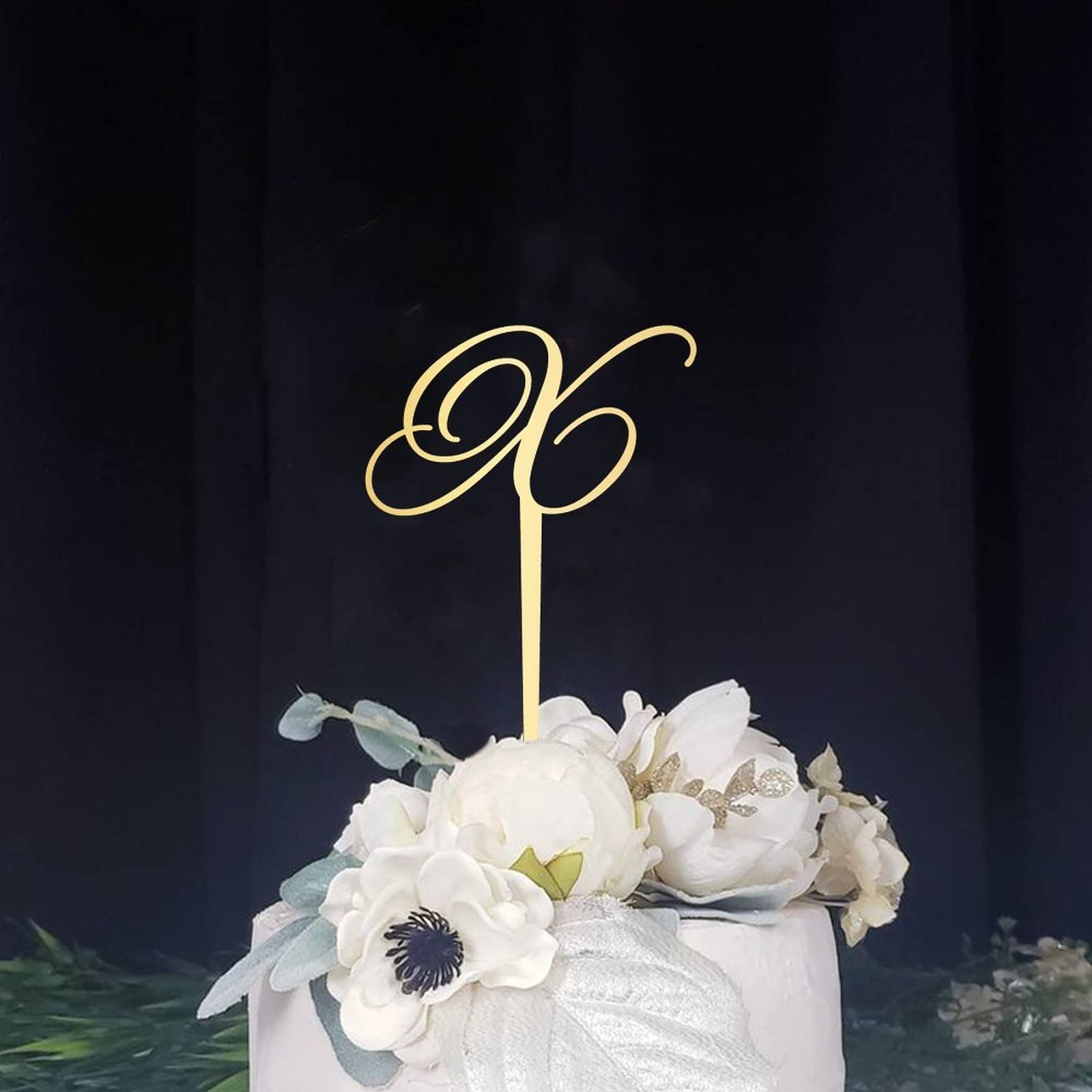Personalized Initial Letter X Acrylic Cake Topper - Gold Monogram Cake Decor for Birthday, Wedding, Anniversary & Engagement - Mirror Finish Cake Picks & Bunting for Party Dessert Decoration