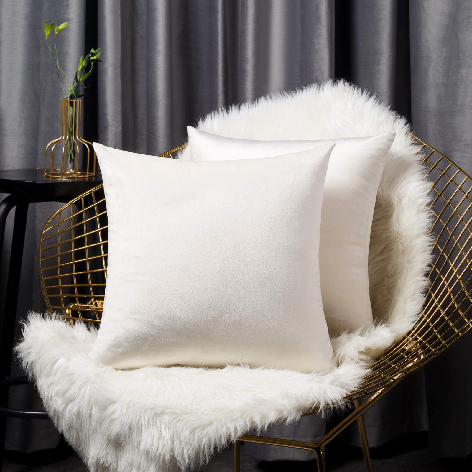 AVOE Pack of 2 Velvet Throw Pillow Covers 18x18 Inch - Soft Decorative Cushion Cases for Couch, Sofa & Bedroom - Cream White - Perfect for Living Room Decor, Home Styling & Cozy Comfort