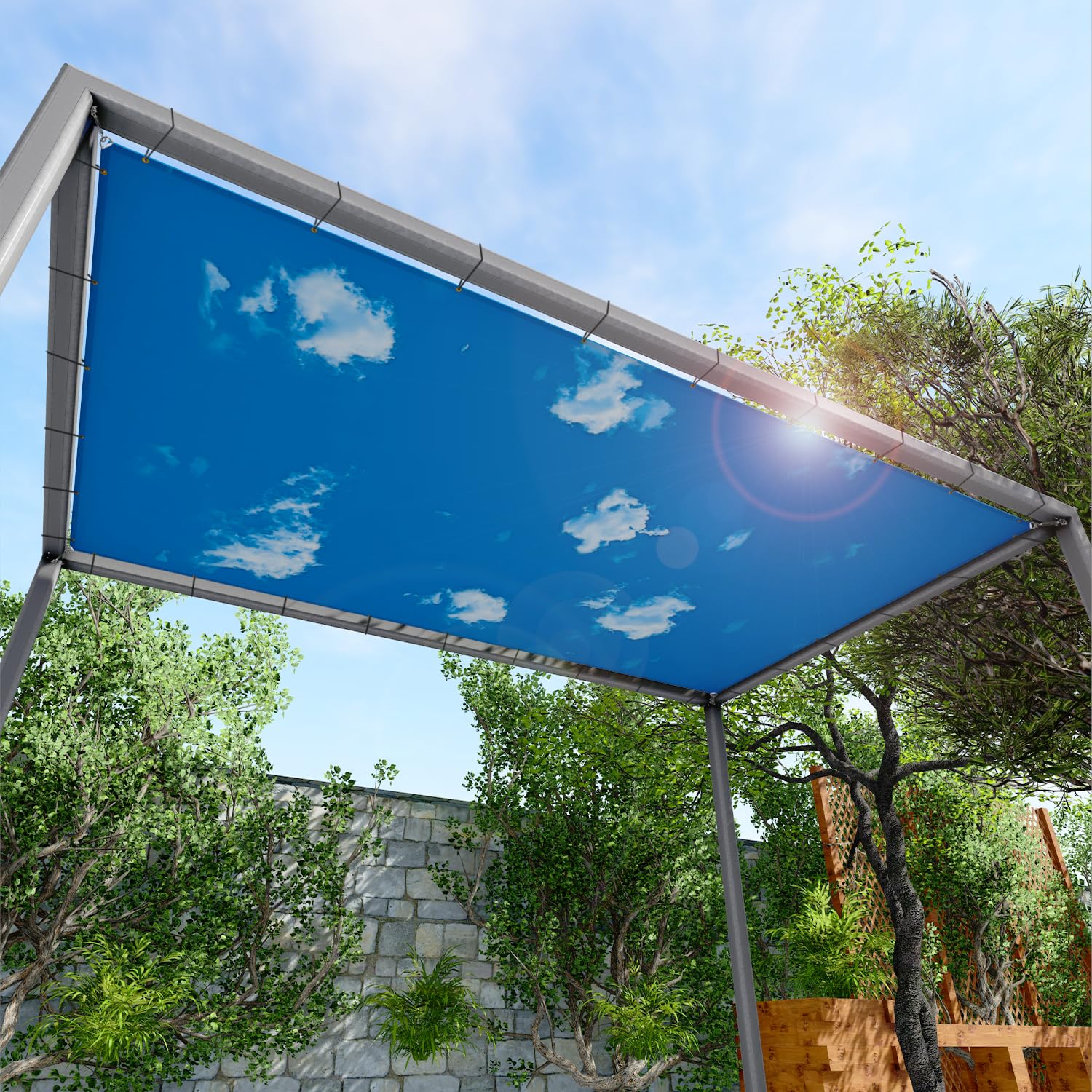 7' x 15' Waterproof Sun Shade Sail - UV Block Outdoor Canopy Cover for Patio, Backyard, Garden, Deck & Pergola (Sky Blue) - Perfect for Sun Protection and Outdoor Relaxation