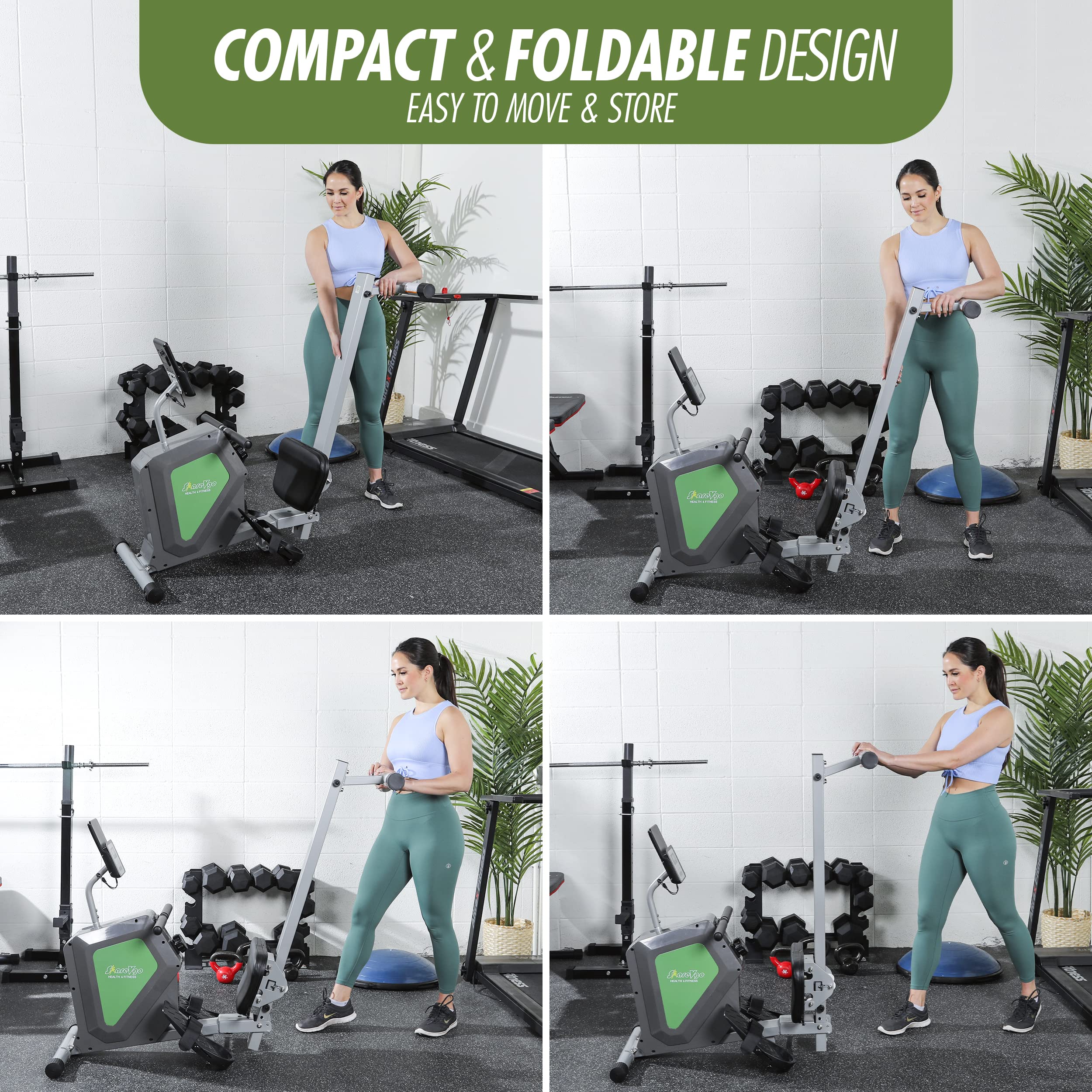 ShareVgo Smart Home Rowing Machine - Bluetooth Connected, Compact Foldable Magnetic Rower with Fitness App, 285lbs Weight Capacity, Perfect for Home Gym, Cardio Workout & Full-Body Training - SRM2000