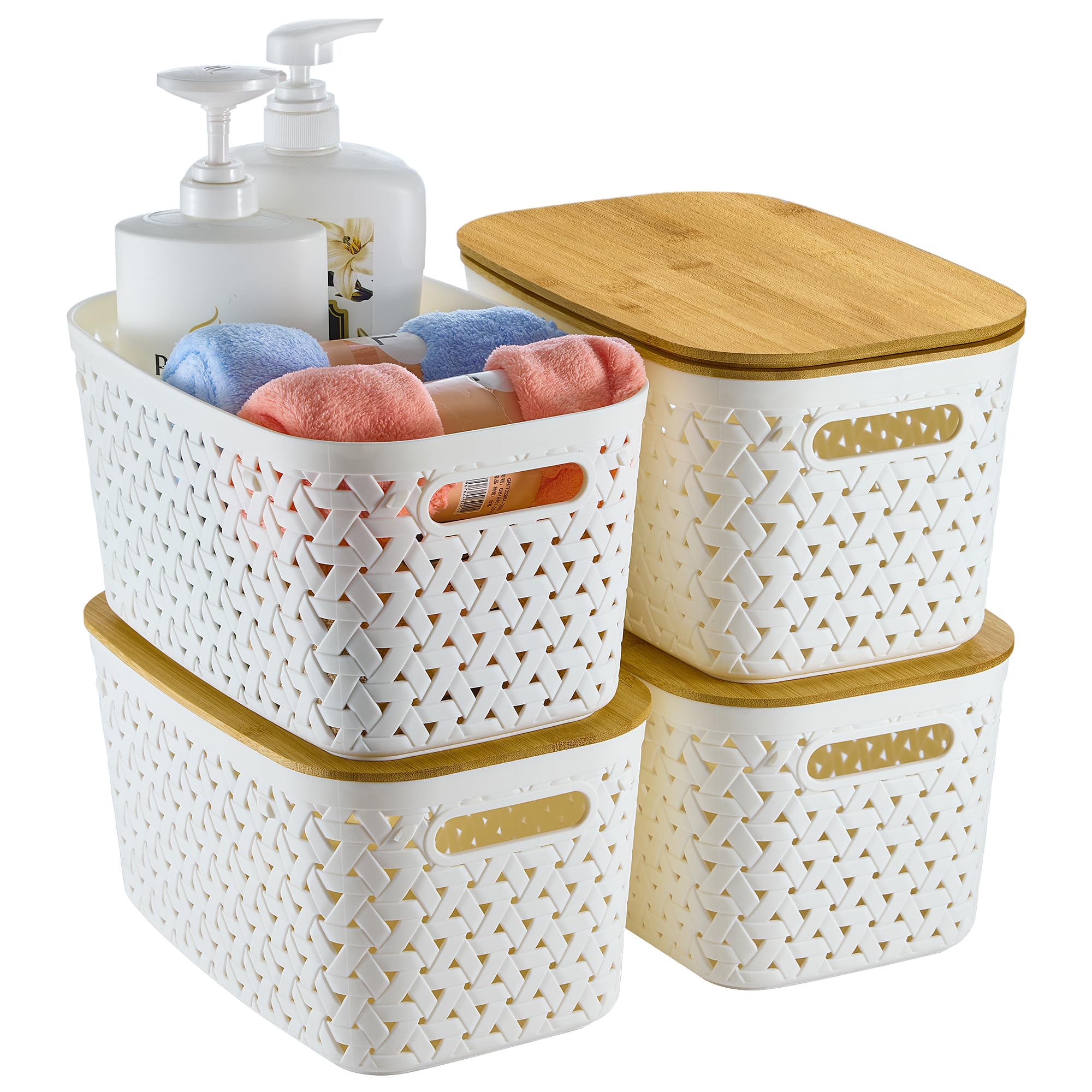 4-Pack Bamboo Lid Plastic Storage Bins | 11.9