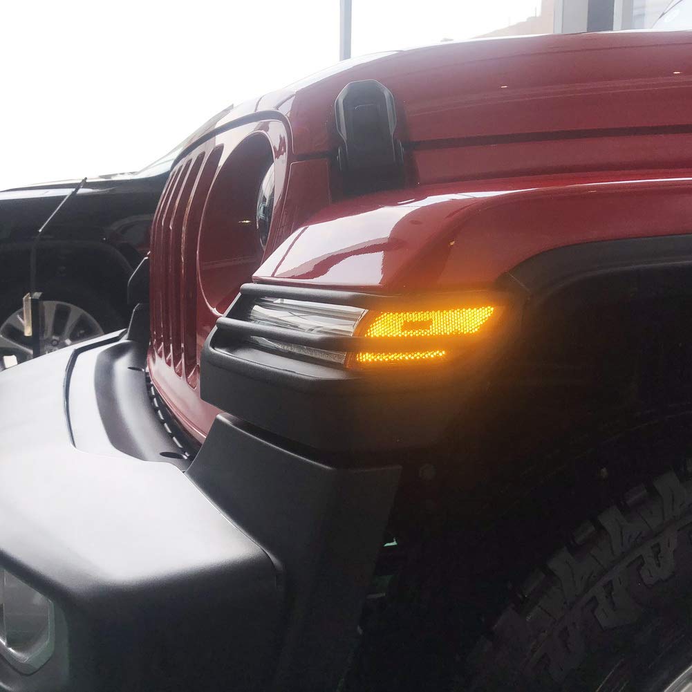 2018-2022 Jeep Wrangler JL Black Plastic Front Bumper Fog Light & Taillight Cover Trims with Side Turn Signal | Durable Exterior Accessories for Off-Road Protection & Style Enhancement