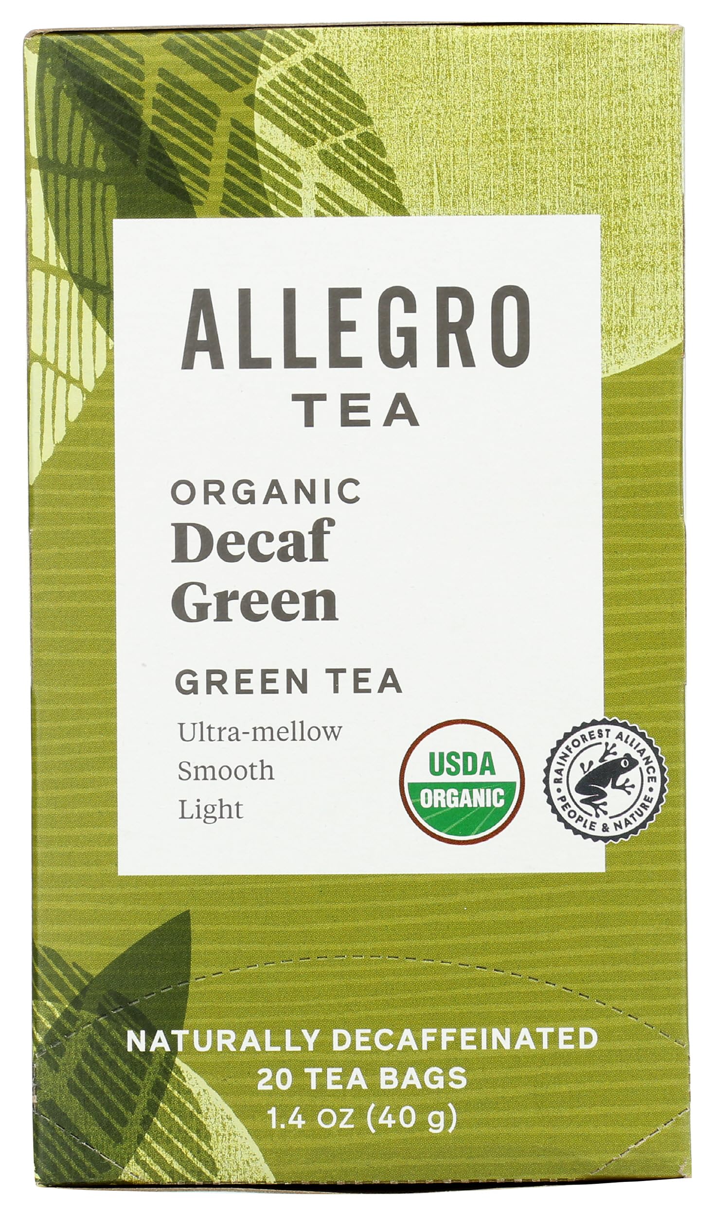 Organic Decaf Green Tea Bags by Allegro Tea | 20 Count | Caffeine-Free, Antioxidant-Rich | Perfect for Relaxation & Evening Wellness