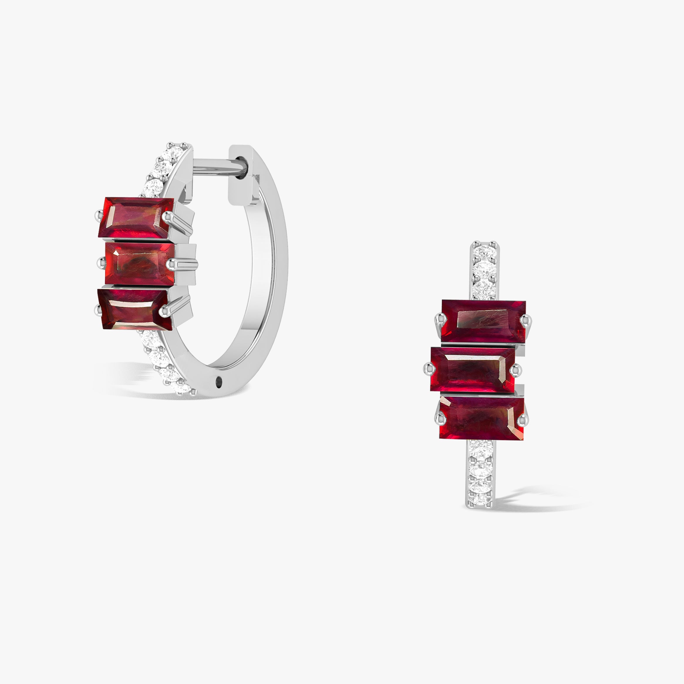 Stylish Baguette Red Ruby Hoop Earrings for Women | 14K Gold Plated Dangle Earrings | Perfect for Parties, Weddings & Evening Events