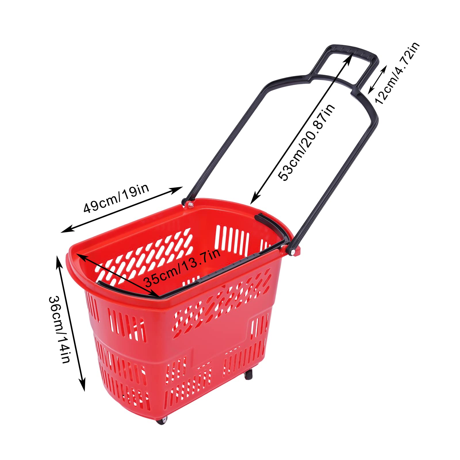 Gdrasuya10 6-Pack 35L Rolling Shopping Baskets with Wheels & Handle - Durable Plastic Grocery Cart (Red) - Perfect for Supermarkets, Warehouse Stores & Home Organization