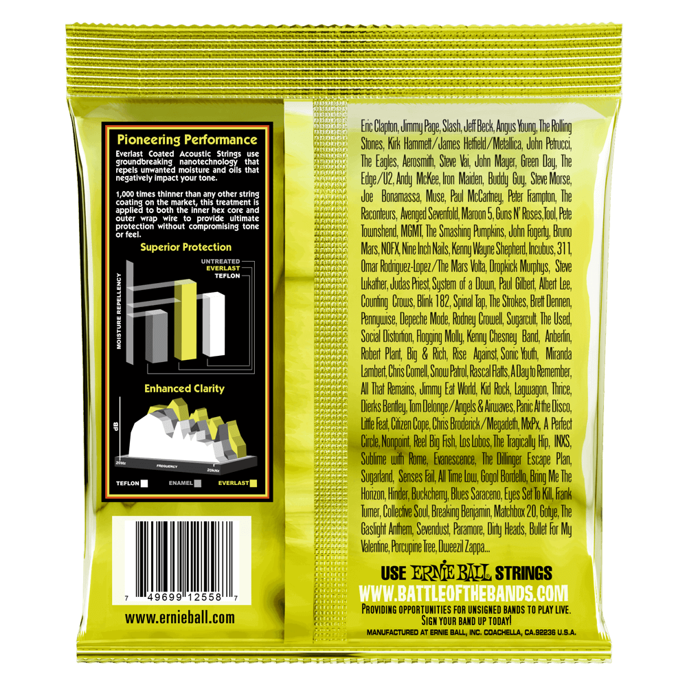 Ernie Ball Everlast Light Coated 80/20 Bronze Acoustic Guitar Strings - 11-52 Gauge | Long-Lasting Tone & Playability for Folk, Country & Fingerstyle Playing