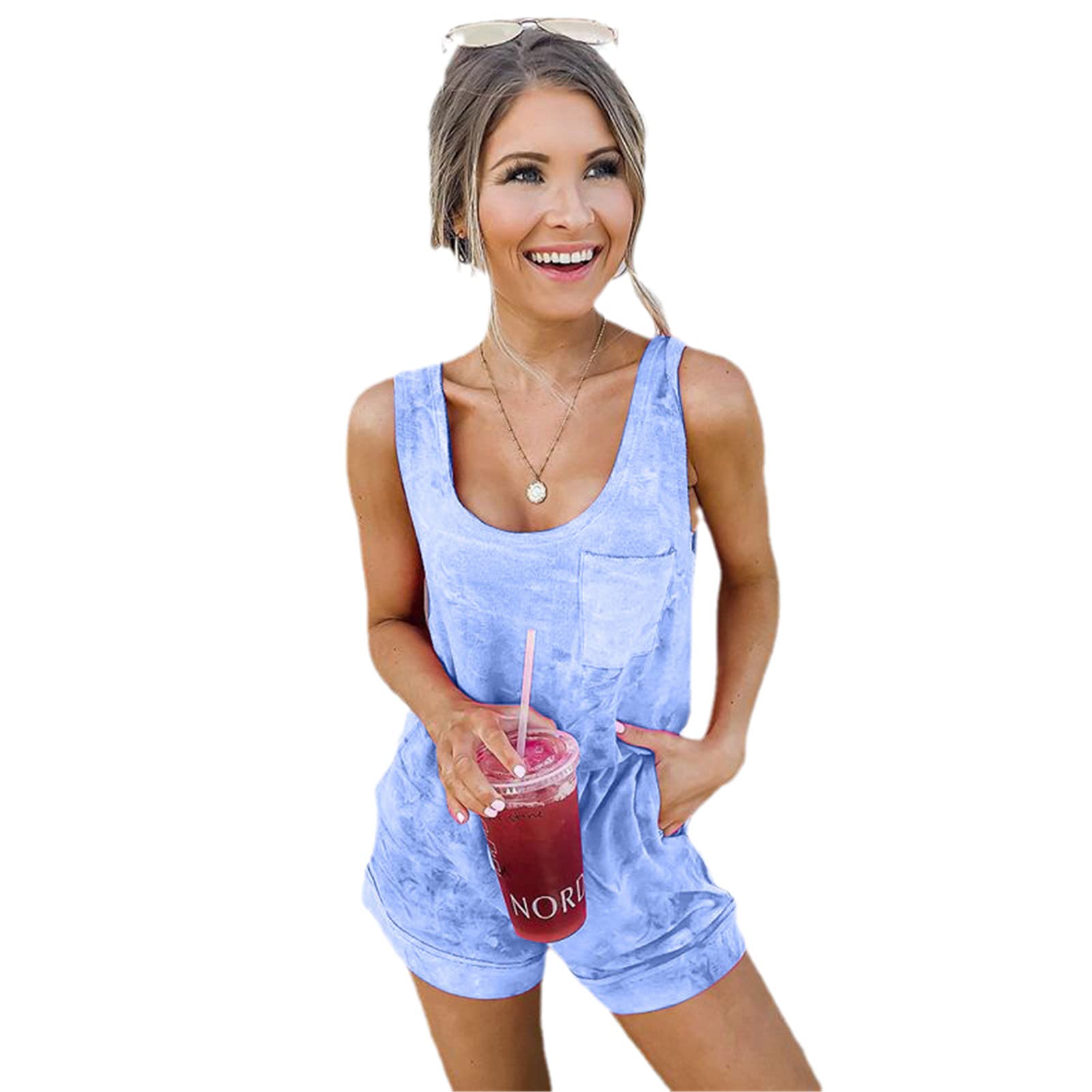 Women's Casual Sleeveless U-Neck Printed Shorts Jumpsuit - Summer Cotton Romper for Women | Perfect for Beach Vacations, Outdoor Activities & Summer Fashion