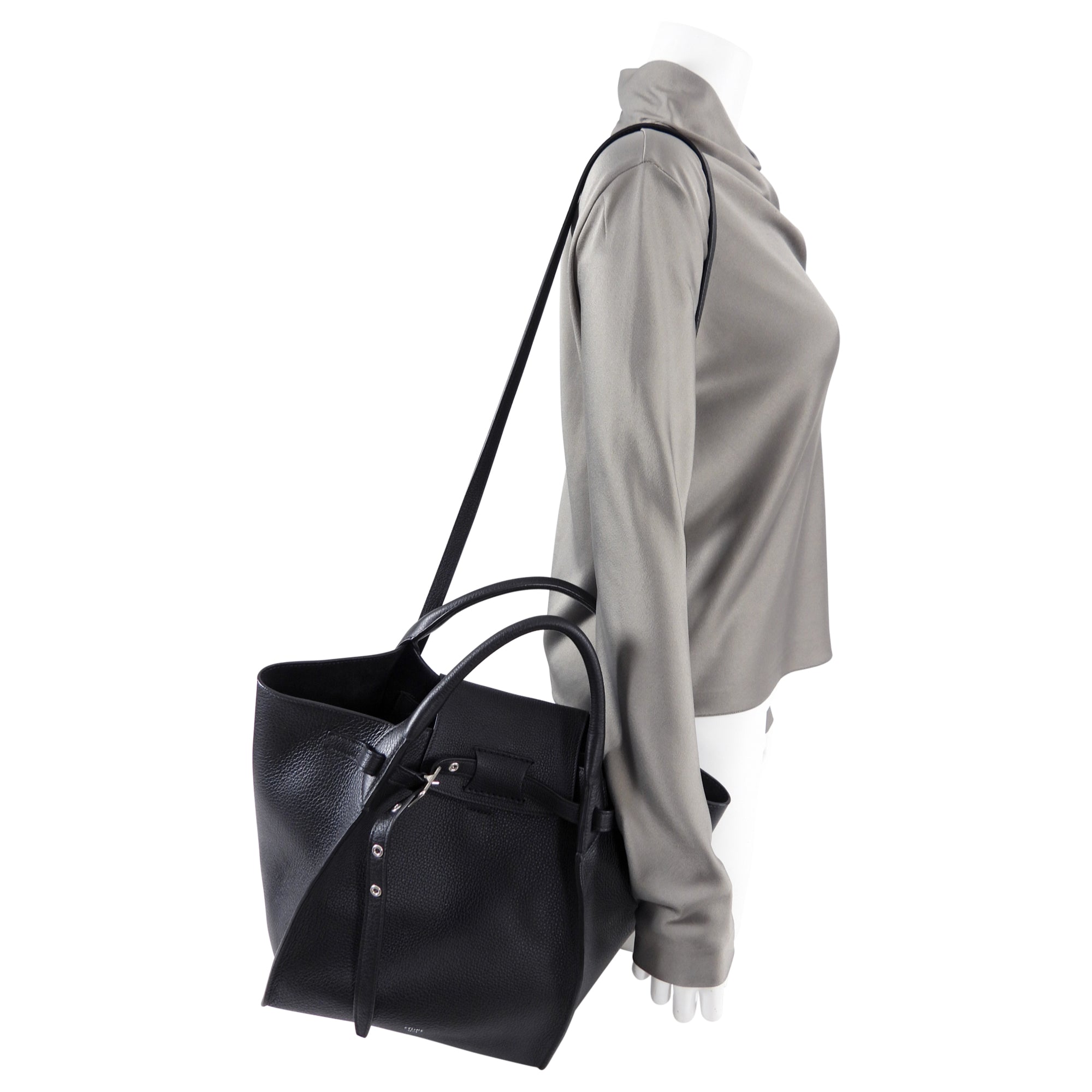 Celine Small Black Leather Tote Bag for Women - Stylish & Spacious Handbag for Work, Travel & Everyday Use