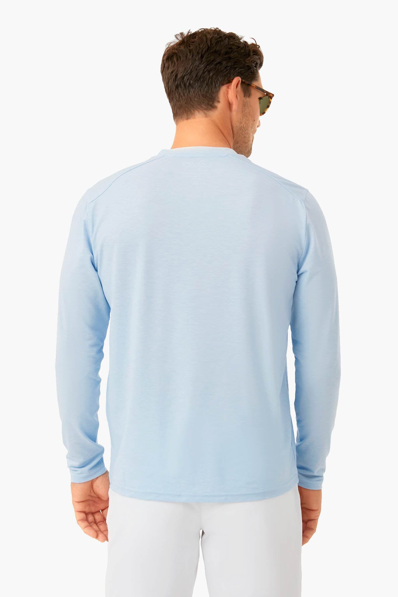 Blue Glow Seabreeze Henley Shirt for Men - Comfortable Casual Short Sleeve Button-Up Top for Summer Beach & Outdoor Activities