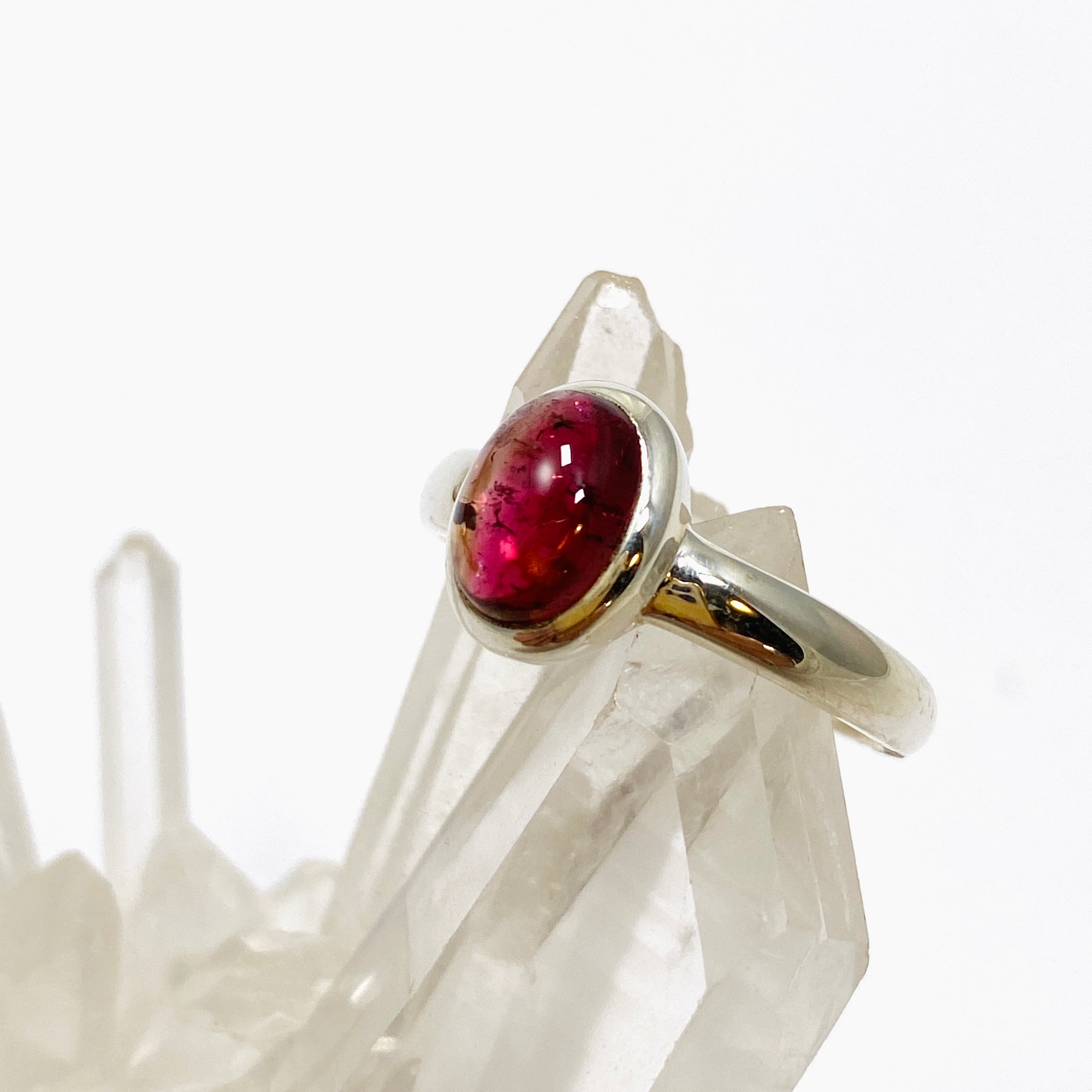 Pink Tourmaline Oval Cabochon Ring - Size 7.5 - PRGJ734 - Elegant Jewelry for Women, Perfect for Weddings, Parties & Special Occasions