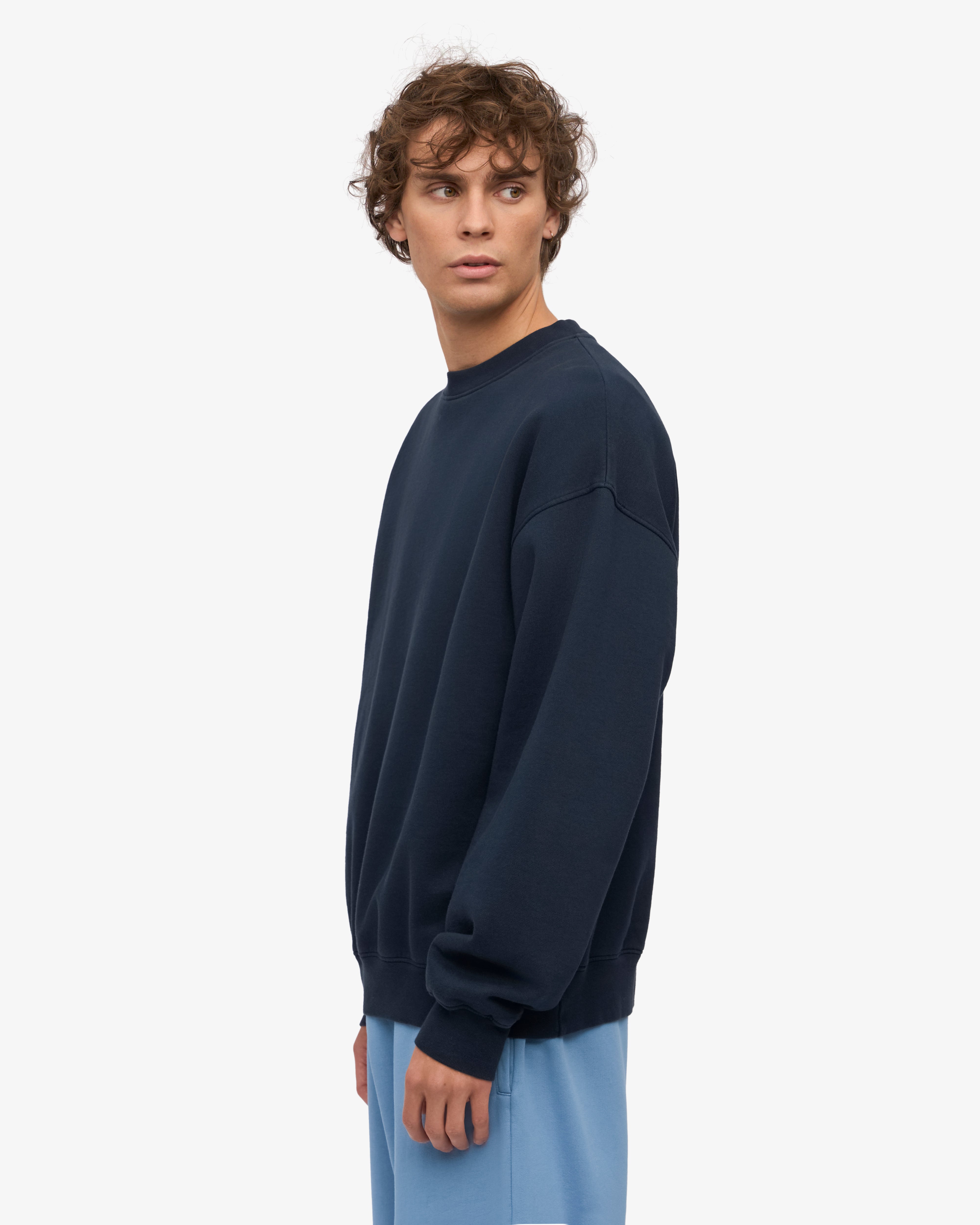Organic Oversized Crewneck Sweatshirt - Navy Blue - Soft & Comfortable Cotton Pullover for Men & Women - Perfect for Casual Wear, Loungewear & Outdoor Activities