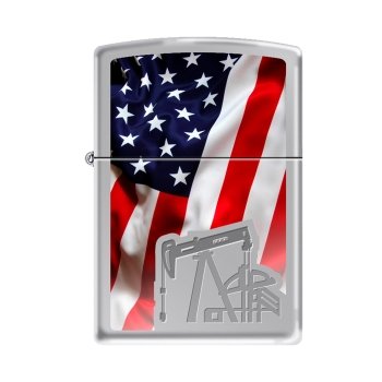 Zippo Lighter - High Polished Chrome Oil Derrick Flag Design | Windproof Refillable Metal Lighter for Camping, Hiking & Outdoor Adventures