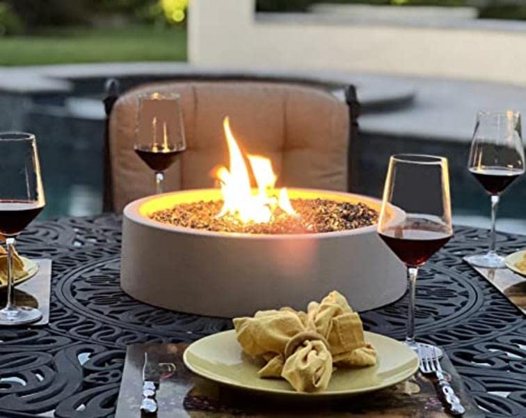 17-Inch Cast Stone Tabletop Fire Pit Bowl - Outdoor Propane Portable Fireplace for Patio, Deck & Backyard - Long-Burning, Safe & Handmade - Perfect Housewarming Gift (Gray) - Ideal for Cozy Gatherings, Outdoor Dining & Relaxing Evenings