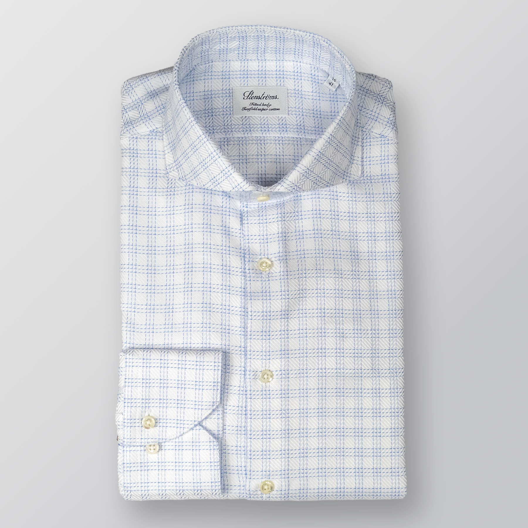 Premium STENSTROMS Blue Plaid Dress Shirt for Men - Classic Slim Fit Formal Business Shirt - Perfect for Office, Weddings & Special Occasions