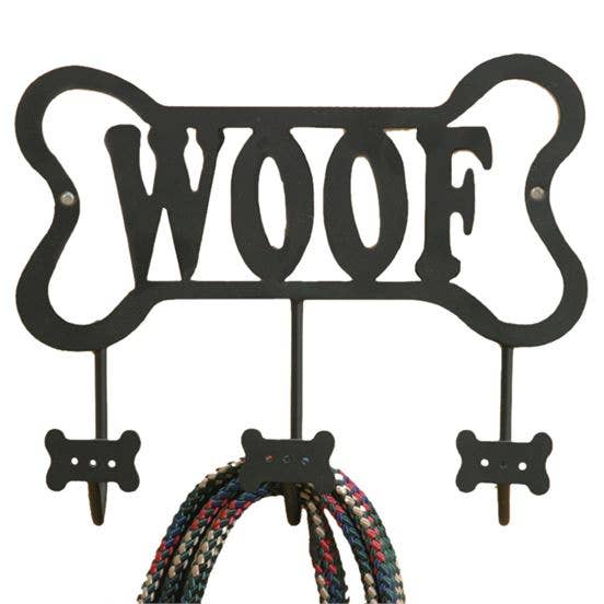 Woof Dog Bone Triple Hook Wall Rack - Durable Wall Mounted Pet Organizer for Leashes, Collars & Accessories - Perfect for Entryway, Mudroom or Garage Dog Storage
