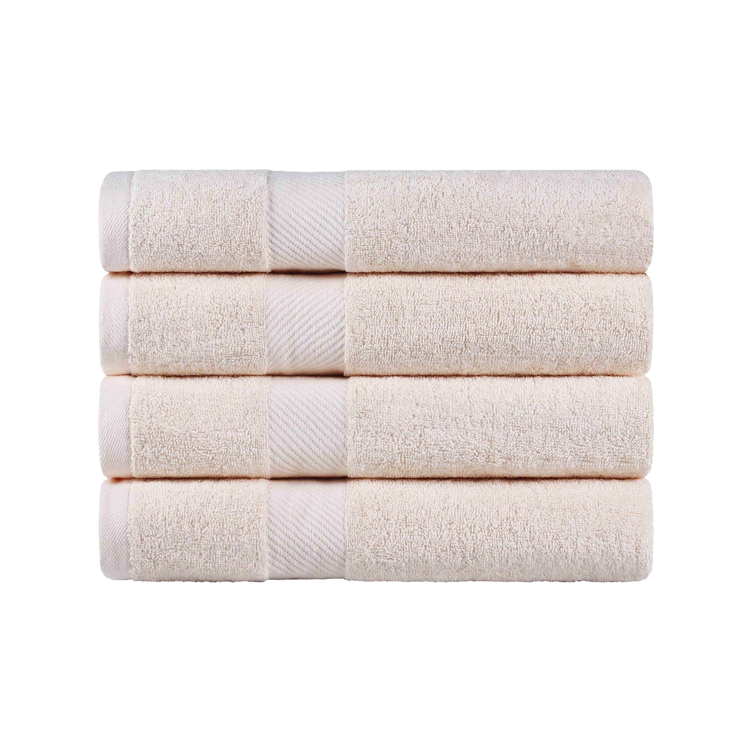 Luxury Egyptian Cotton Bath Towel Set of 4 - Ultra Absorbent Large Bath Towels for Shower & Spa - Classic Modern Dobby Border - Ivory | Perfect for Bathroom Essentials, Guest Towels & Spa Day at Home