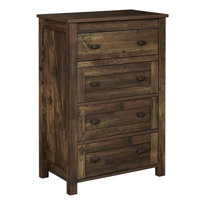 BOWERY HILL Modern 4-Drawer MDF Wood Dresser in Rustic Walnut Finish - Stylish Bedroom Storage for Clothes, Linens & Accessories