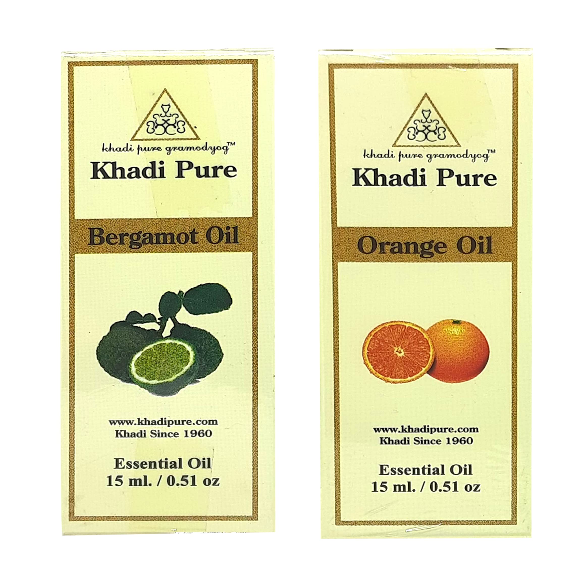 Khadi Pure Bergamot & Orange Essential Oil - 15ml (Pack of 2) | 100% Natural Aromatherapy Oil for Relaxation, Stress Relief & Diffuser Blends | Perfect for Massage, Skincare & Home Fragrance