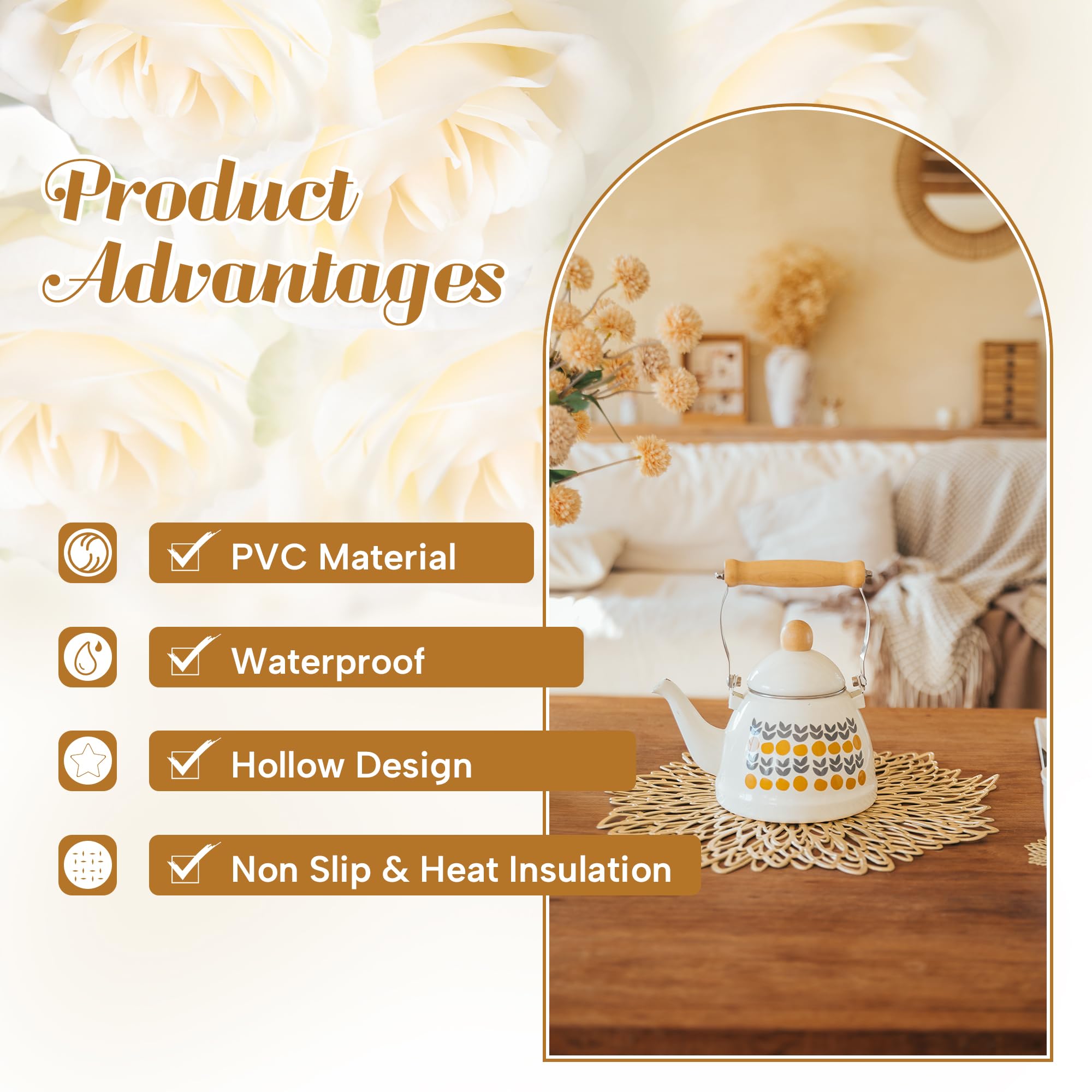 Premium Gold Vinyl Placemats & Coasters Set of 12 - 15