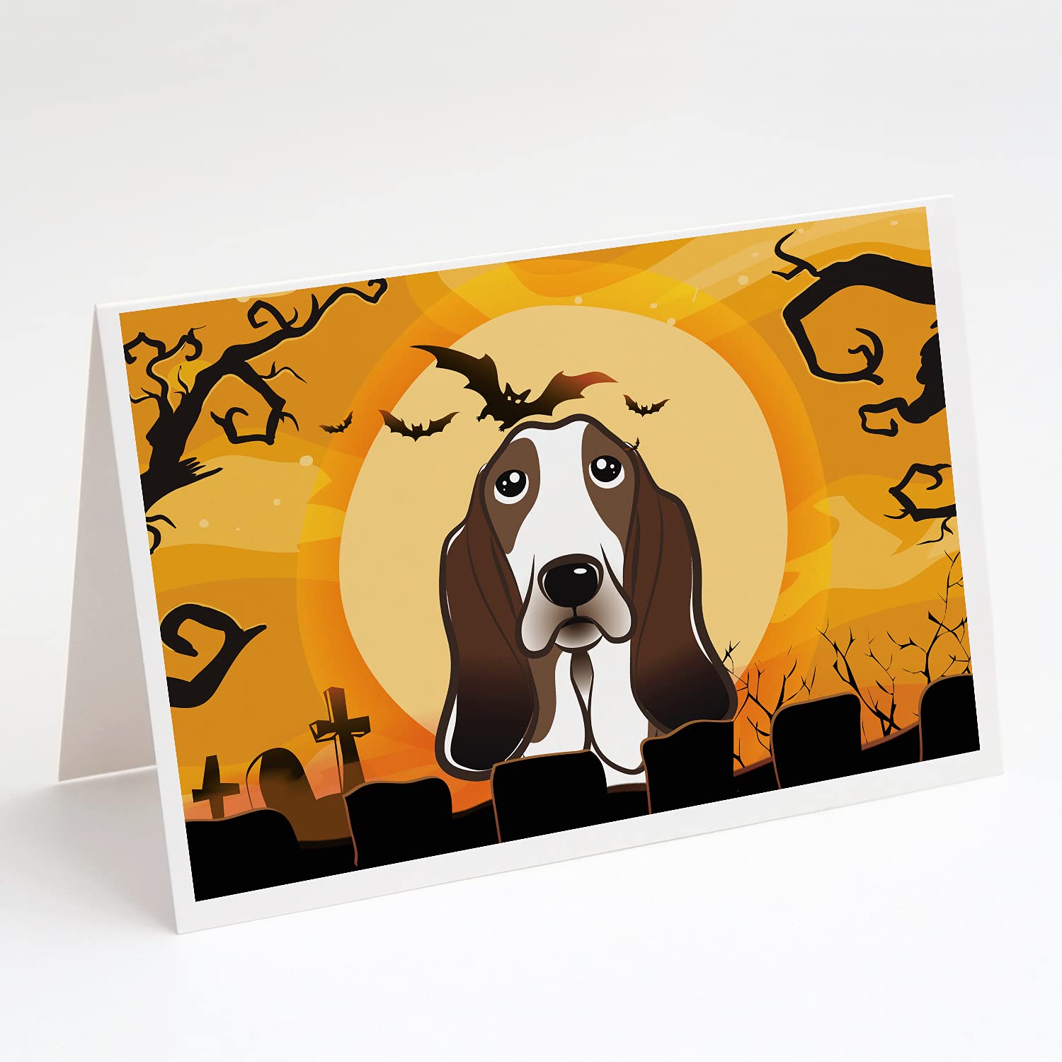 Halloween Basset Hound Greeting Cards - Pack of 8 Blank A7 Note Cards (5x7 Inches) with Envelopes - Whimsical Dog-Themed Stationery for Halloween Parties, Gifts & Home Decor