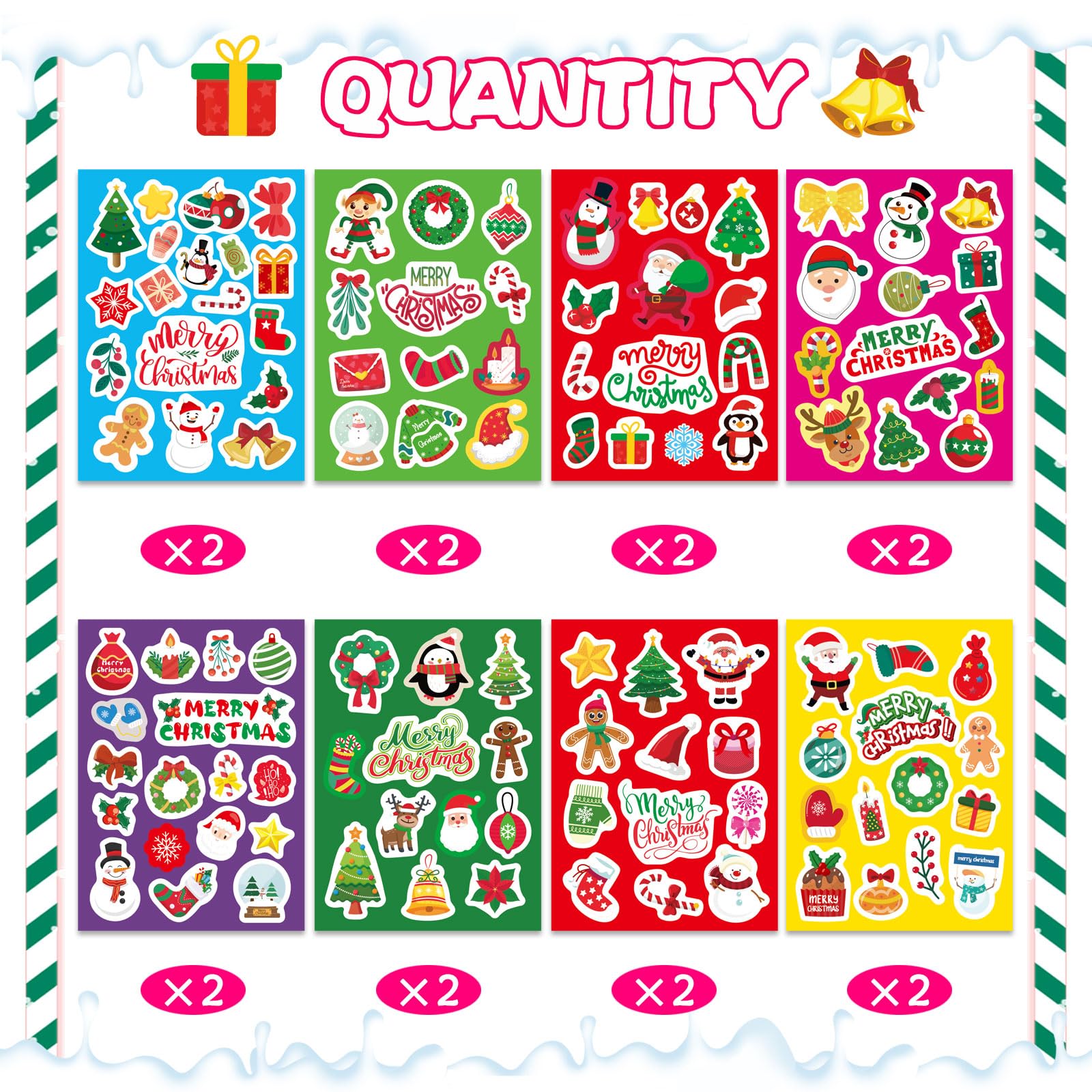 Christmas Stickers for Kids - 50 Unique Merry Holiday Designs, Winter Party Decorations, Xmas Goodie Bag Fillers & Party Favors - Perfect for Classroom Activities, Gift Wrapping & Holiday Crafts