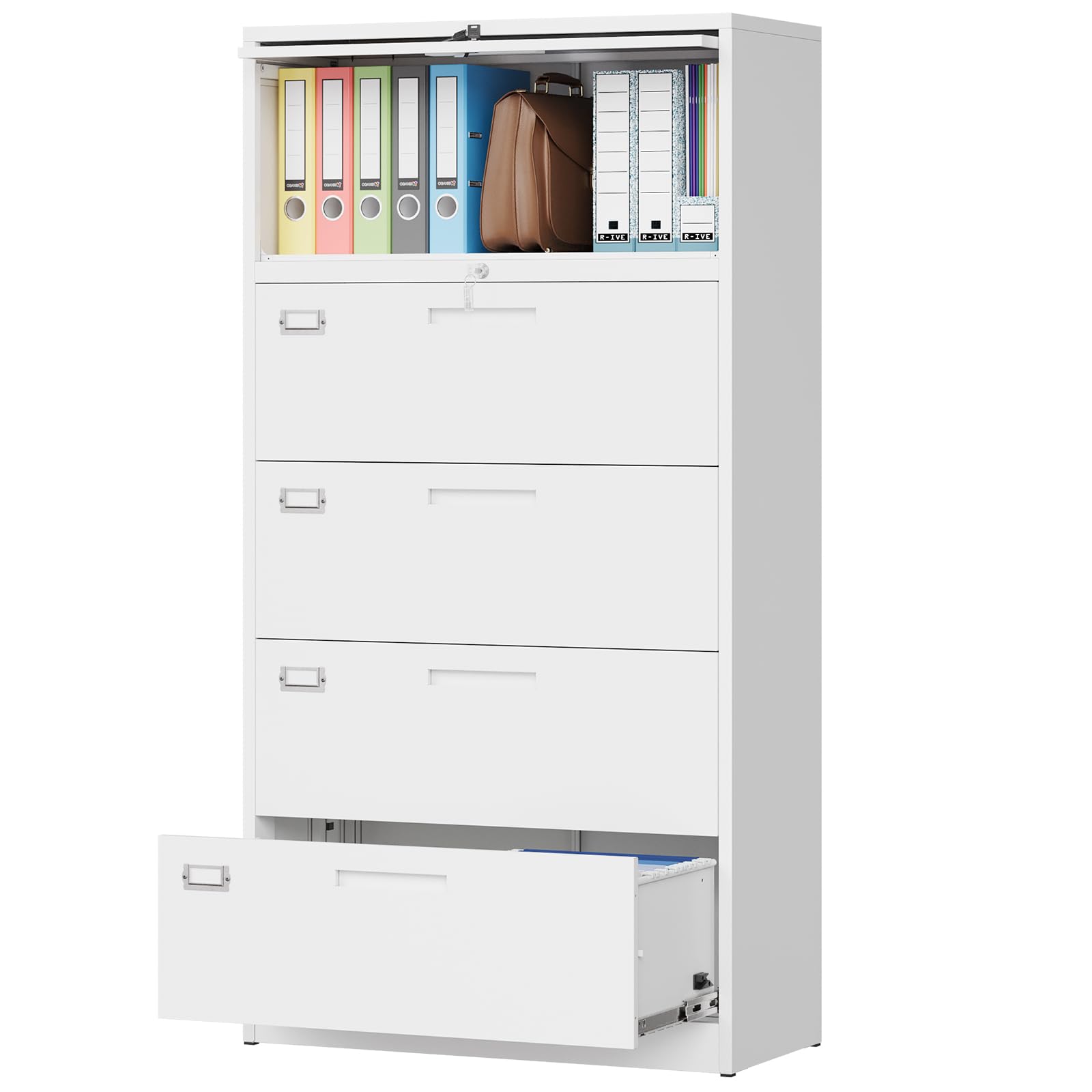 MIIIKO 4-Drawer Metal File Cabinet with Lock, 36