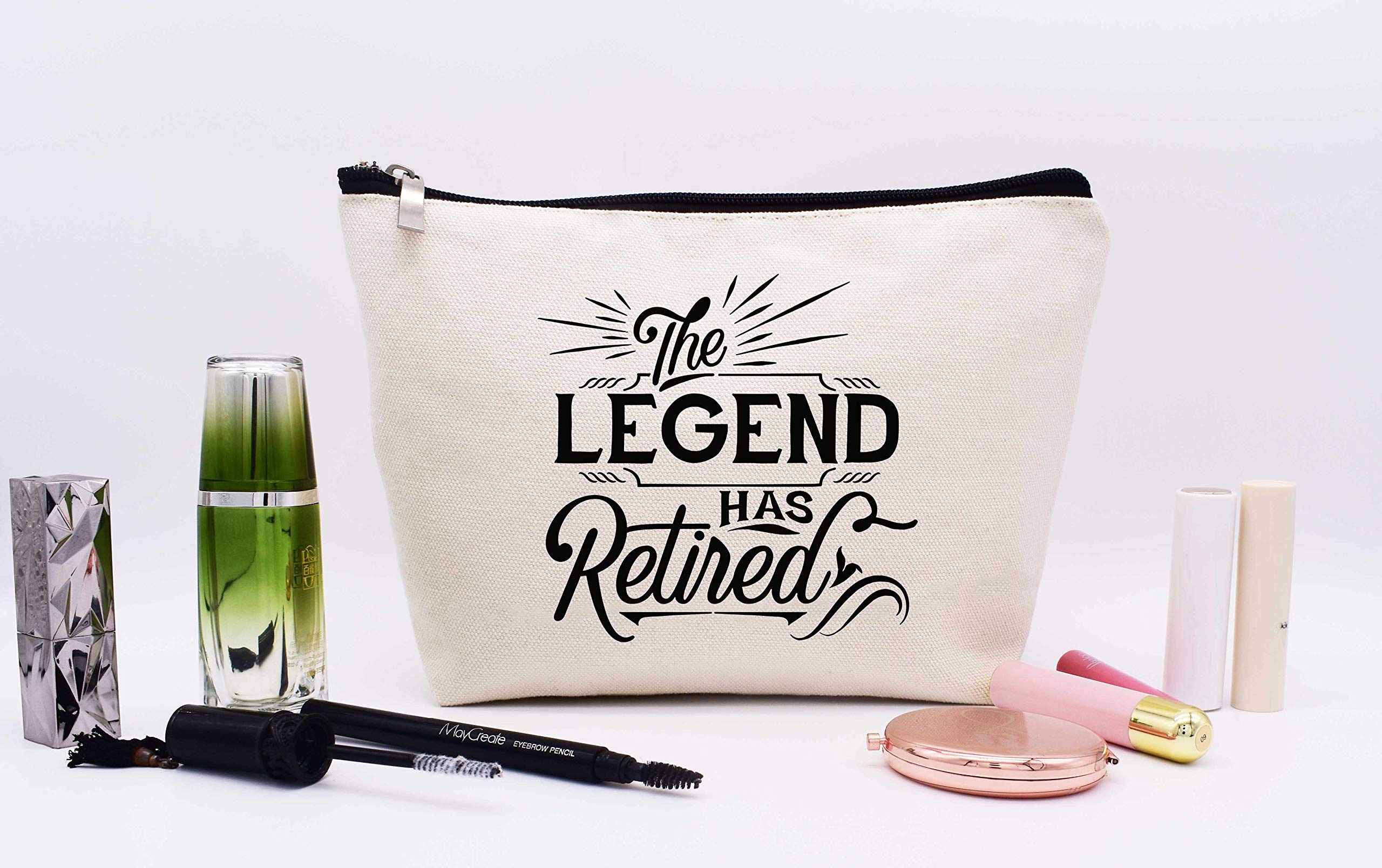 Funny Retirement Gifts for Women - 'The Legend Has Retired' Makeup Bag & Cosmetic Travel Pouch - Perfect Gift for Coworkers, Sisters, Moms, Teachers & Retirees - Great for Travel, Work & Everyday Use